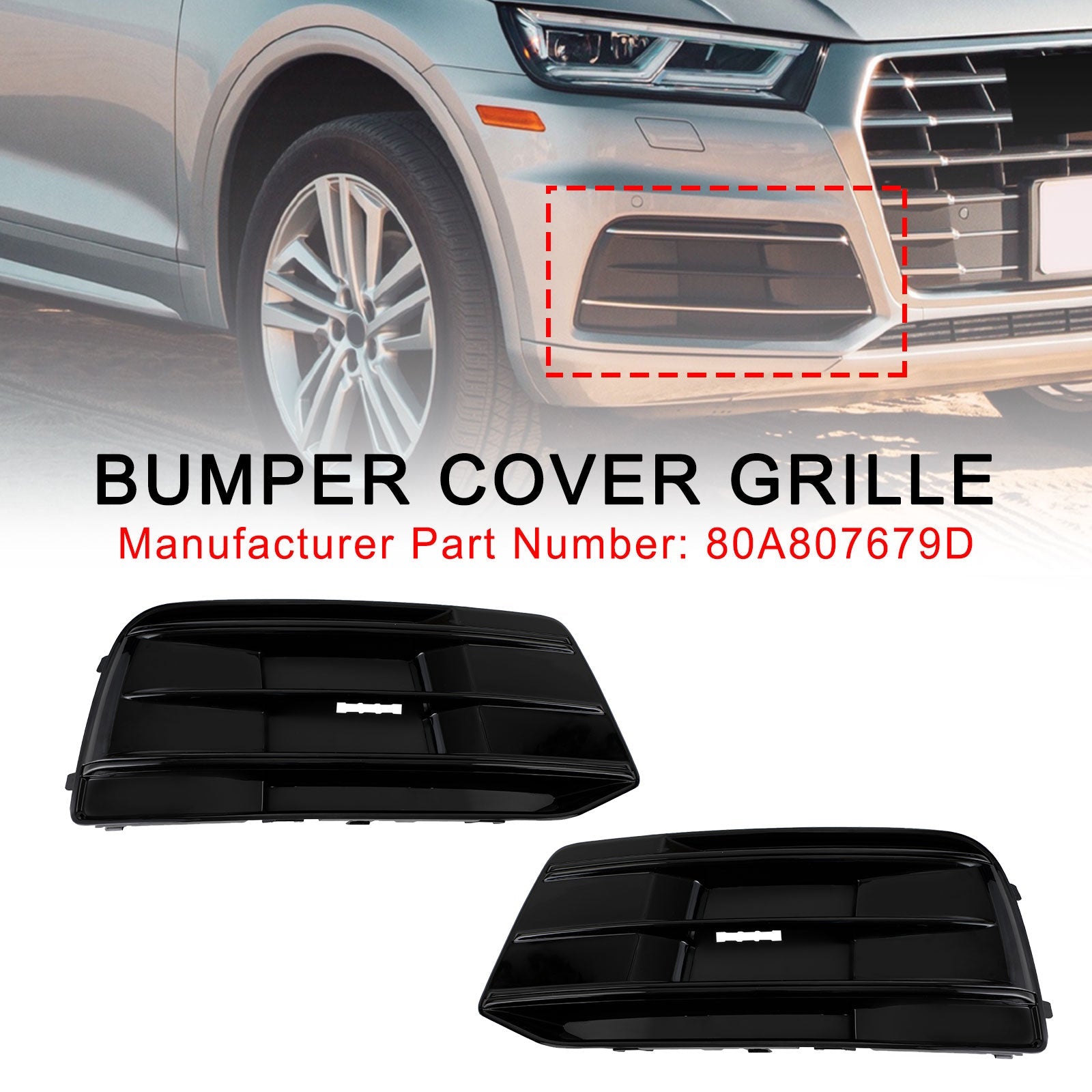 2 pièces Audi Q5 2018-2022 couverture de pare-chocs avant calandre lunette insert noir brillant