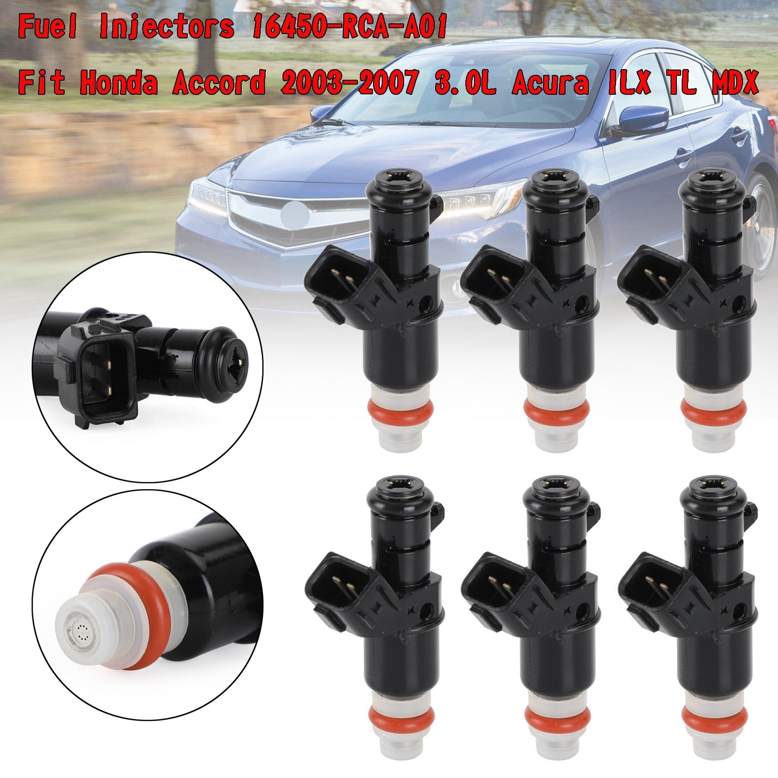 6PCS Brandstofinjectoren 16450-RCA-A01 Fit Honda Accord 2003-2007 3.0L Acura ILX Generieke