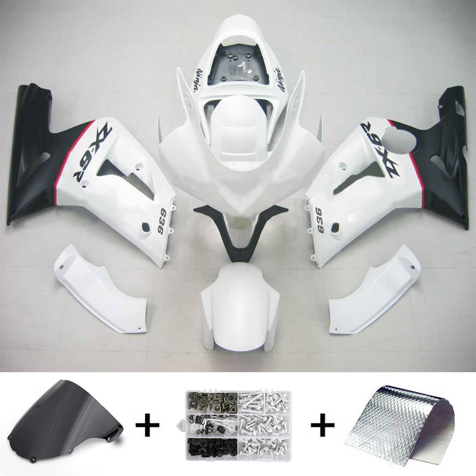 2003-2004 Kawasaki ZX6R 636 Kit de carénage d'injection Amotopart carrosserie plastique ABS #109