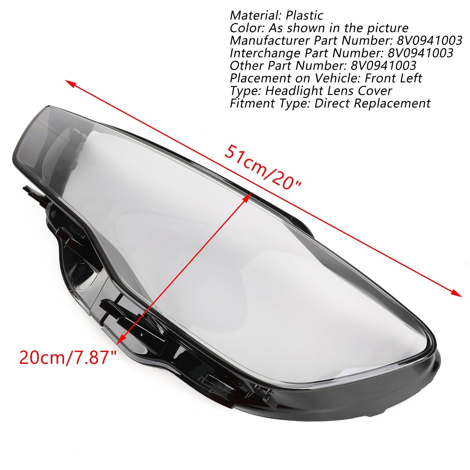 2013-2016 Audi A3 Headlight Cover Headlamp Lens Clear Generic