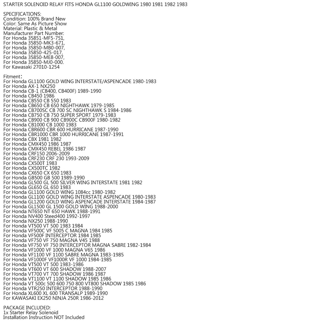 Starter Solenoid Relay Honda 35850-MB0-007 35850-425-017