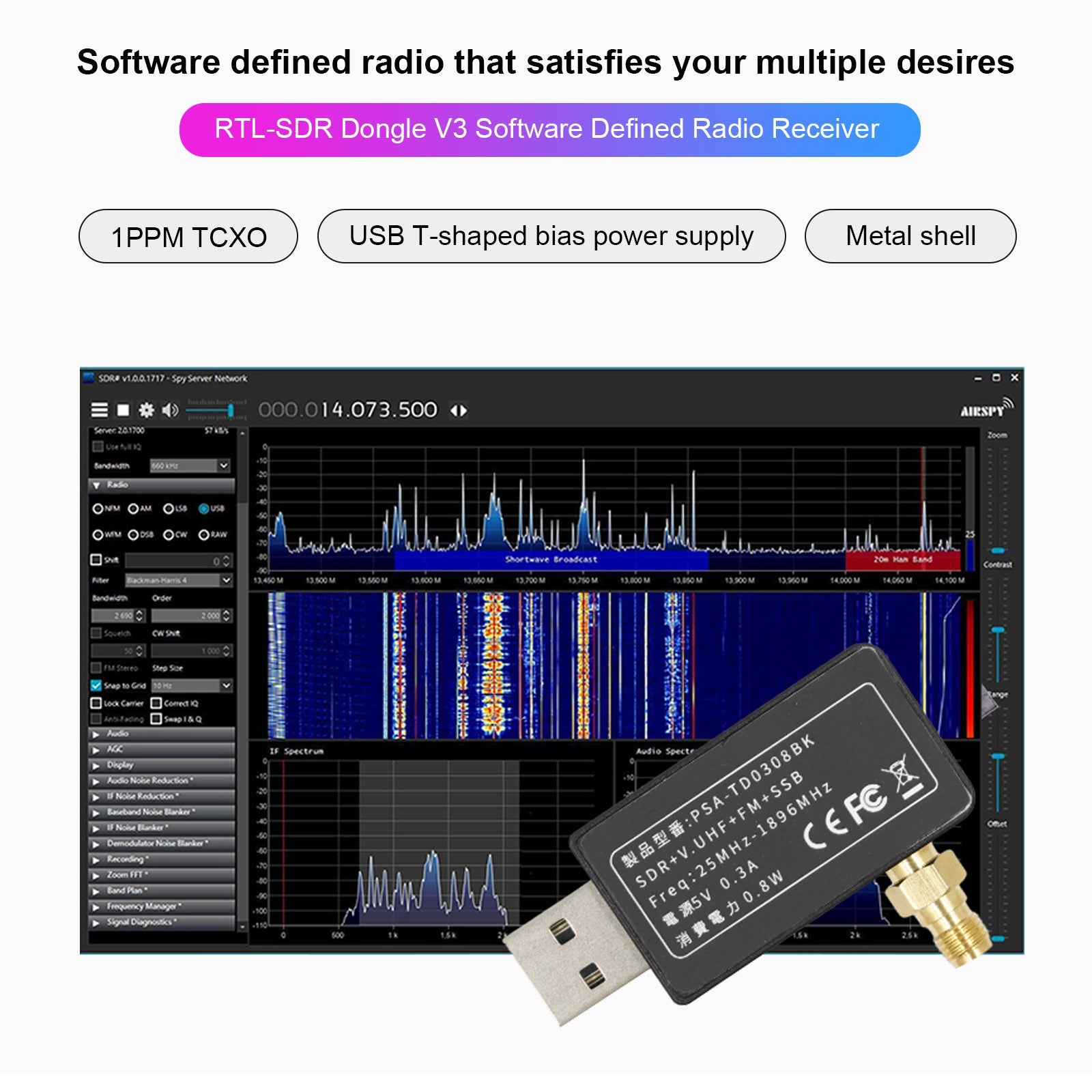 Mini analyseur RF récepteur SDR 2832, puce principale, analyseur de spectre à large bande, Radio