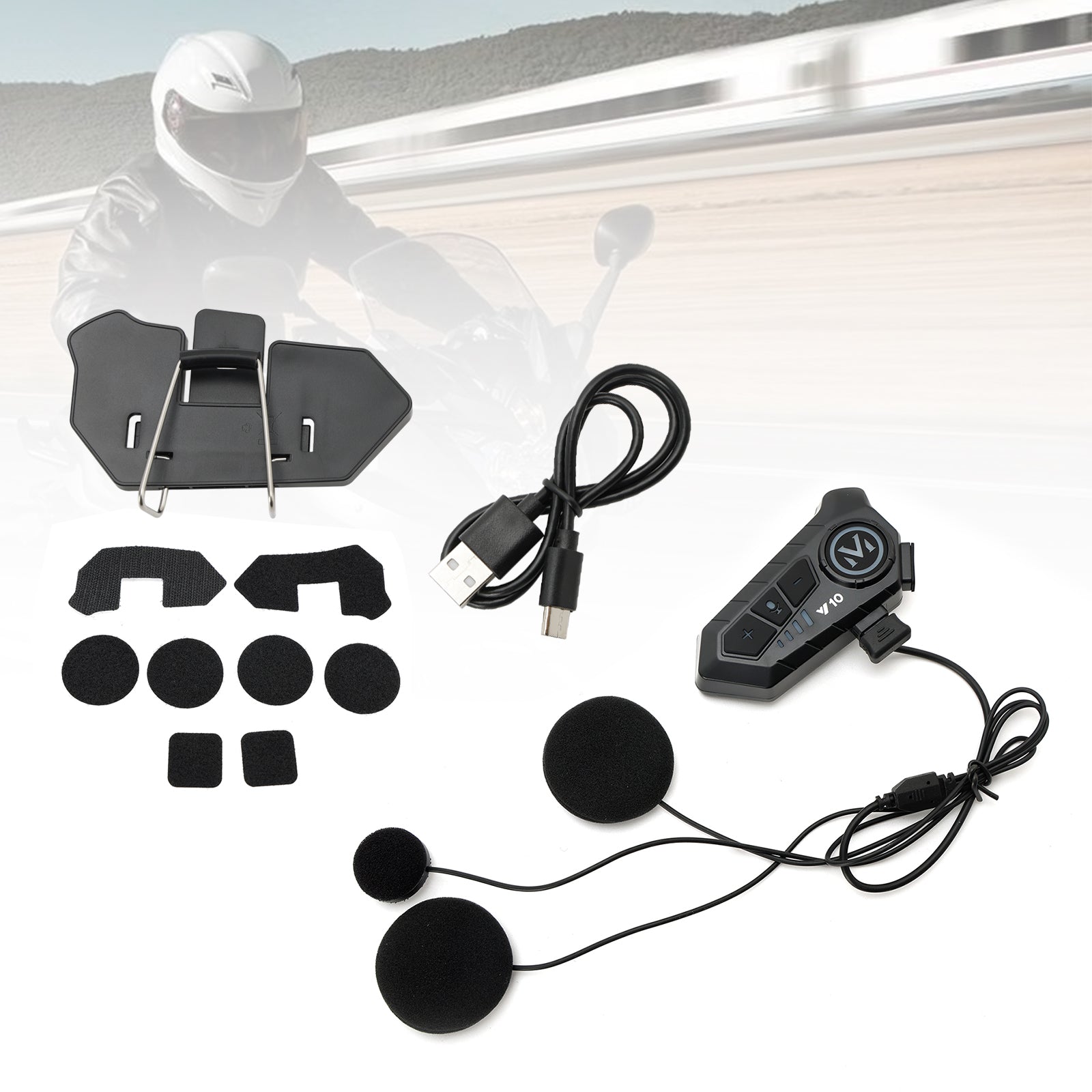 Universele luidsprekerspelerhelm Bluetooth-oortelefoonheadset Zwart voor motorfiets