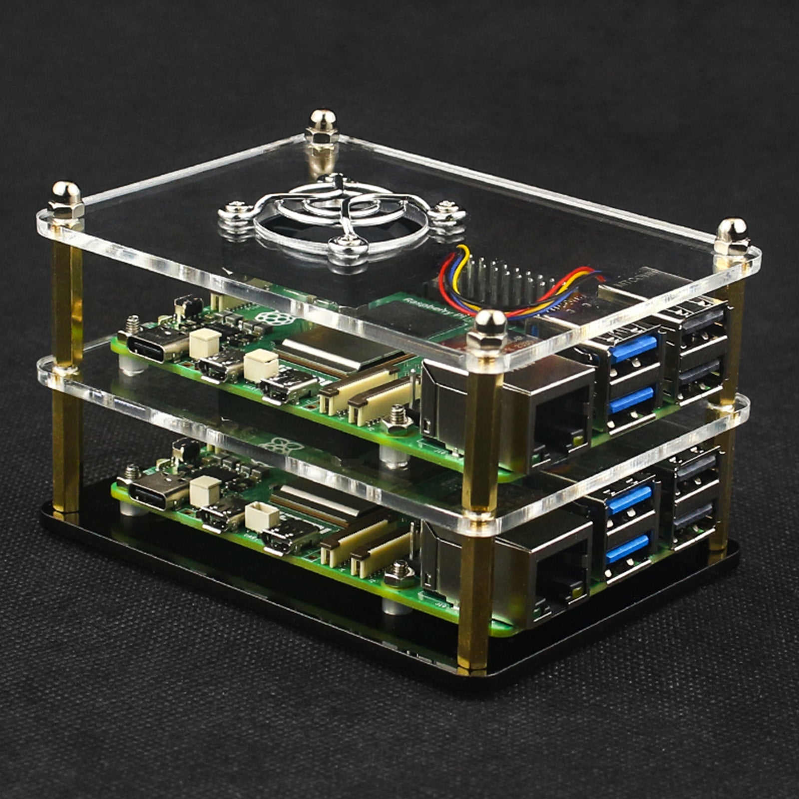 Raspberry Pi 5 Meerlaagse acrylbehuizing Transparante beschermhoes Koelventilator