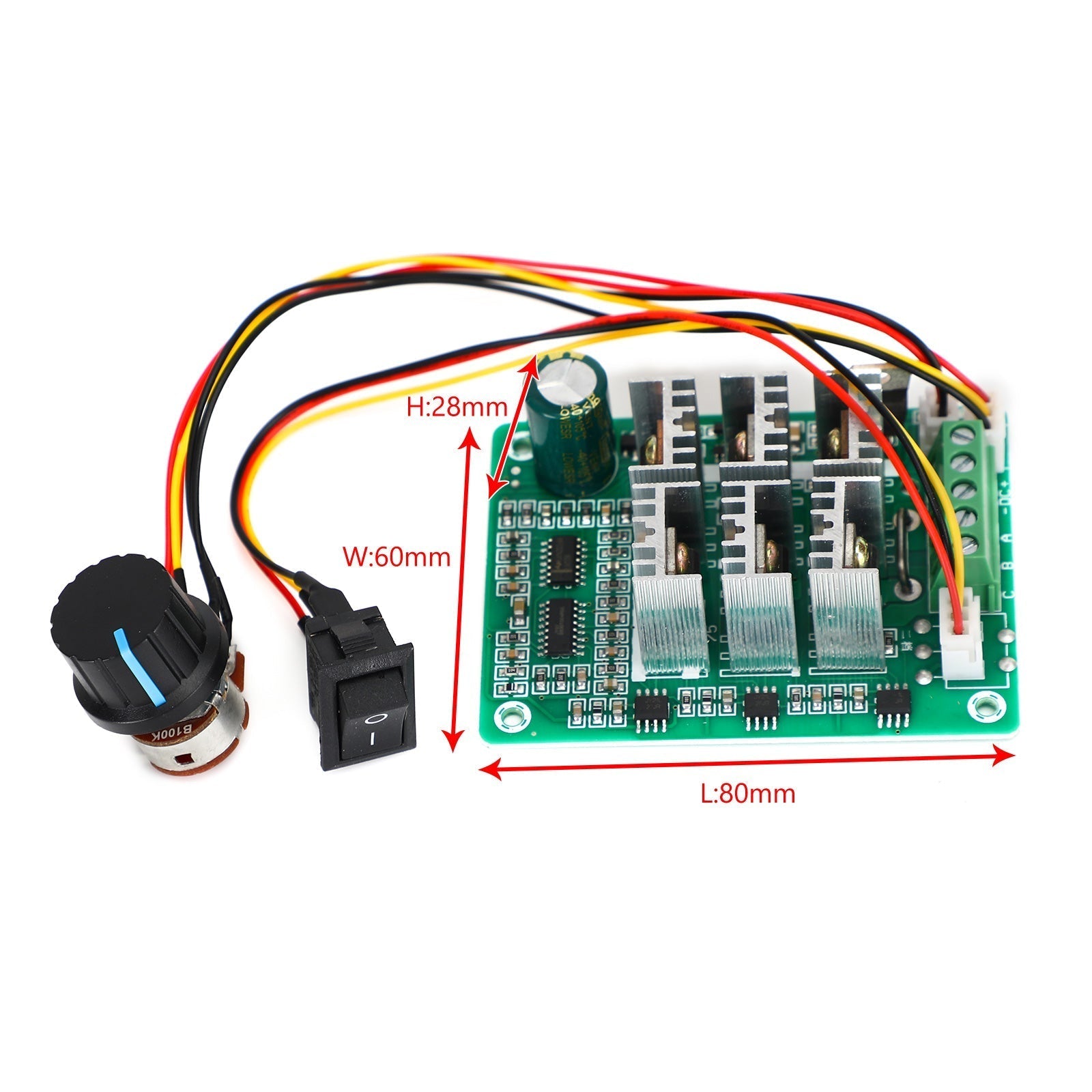 Contrôle de vitesse de moteur sans balais DC 5V-36V 15A PWM DC, interrupteur réversible CW CCW