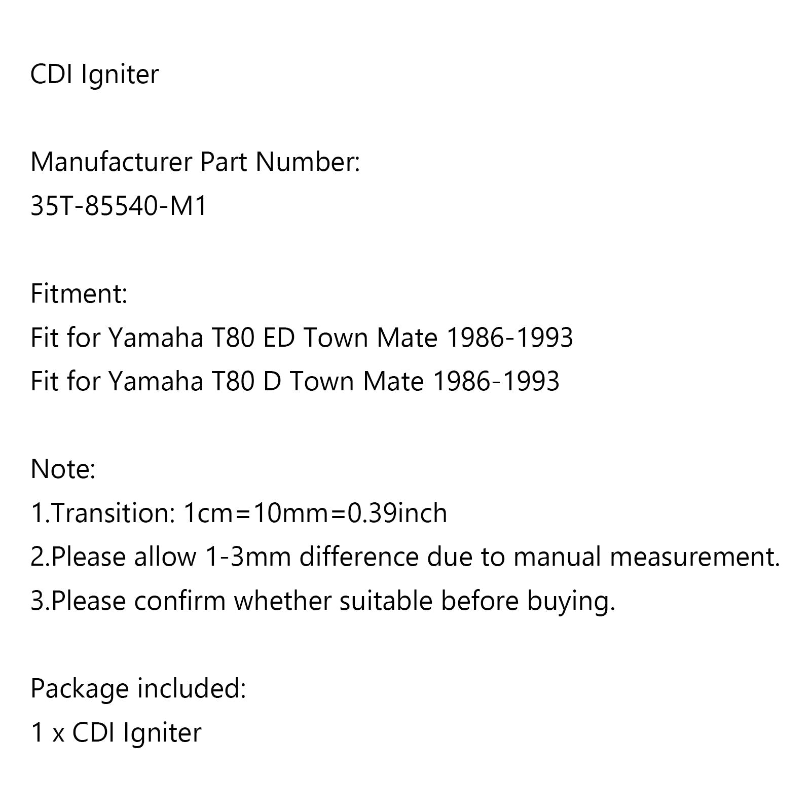 Module d'allumage CDI adapté pour Yamaha T80 D/ED Town Mate 1986-1993 35T-85540-M1 générique