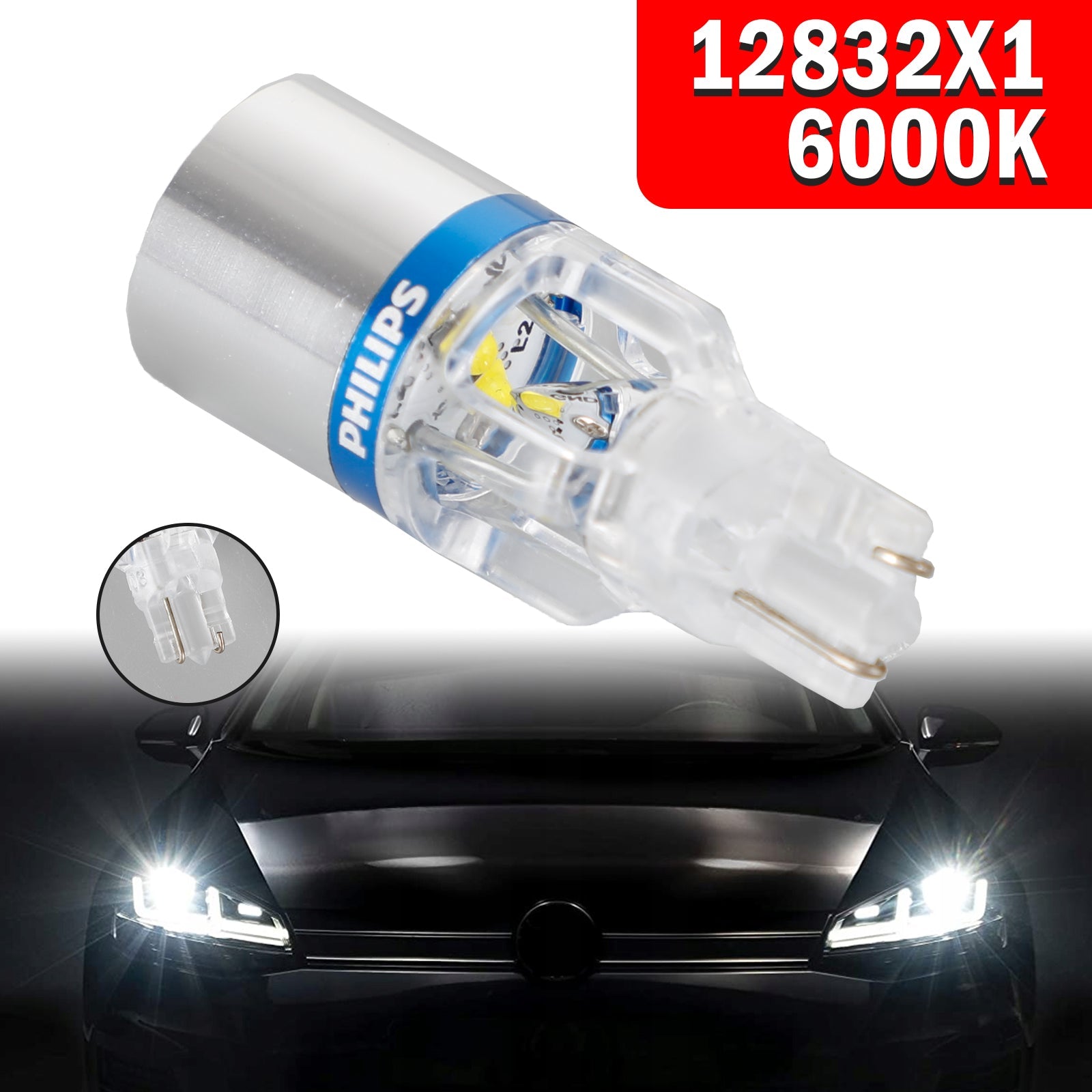 Pour Philips 12832X1 Car X-treme Ultinon LED T16 12V3W 200LM 6000KW2 .1*9.5D