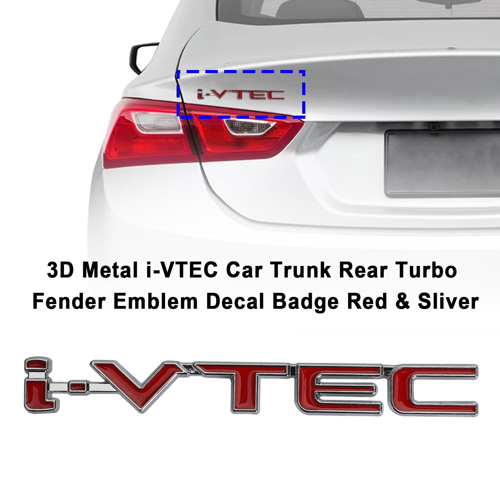 3D Metal i-VTEC Car Trunk Rear Turbo Fender Emblem Decal Badge Red & Sliver