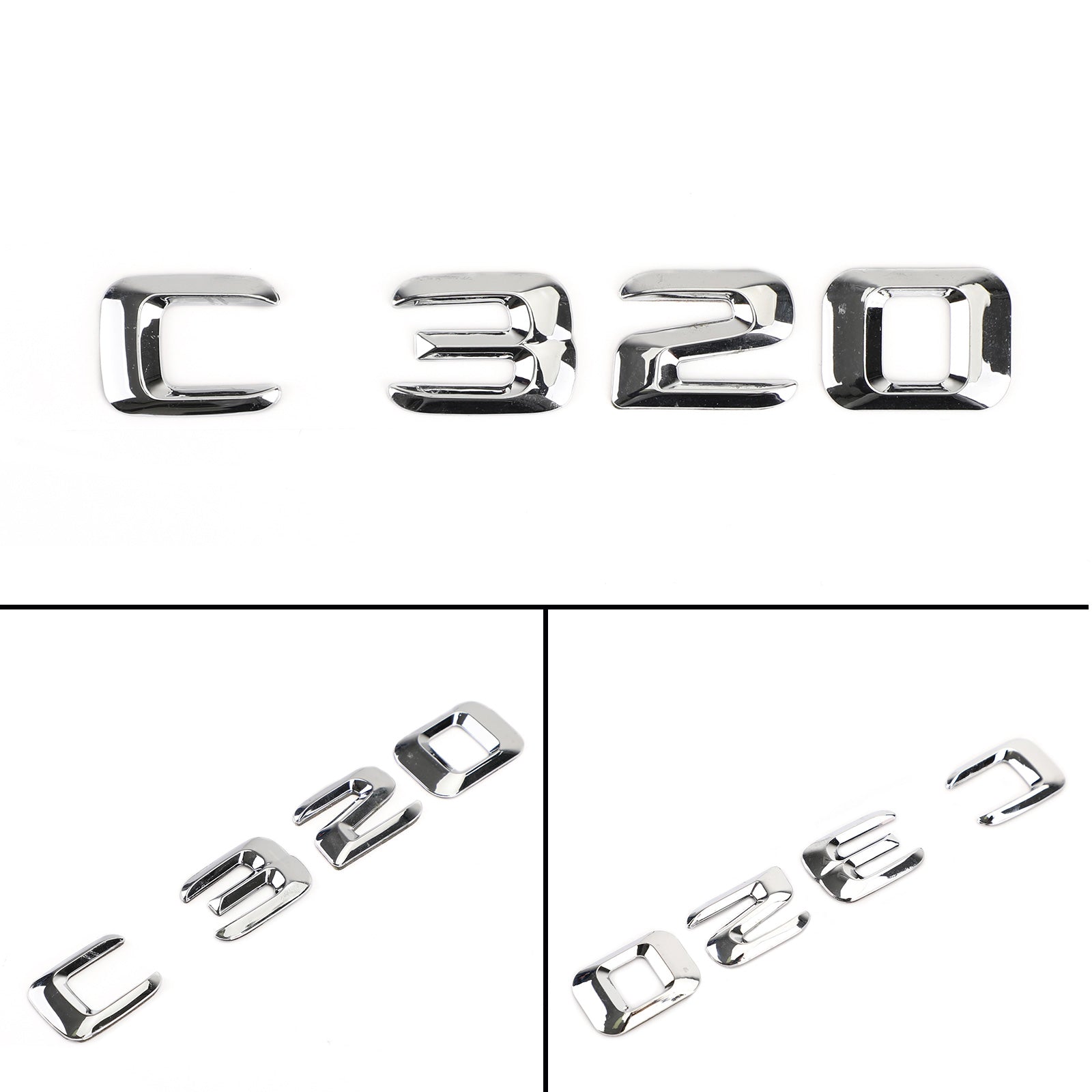 Rear Trunk Emblem Badge Nameplate Decal Letters Numbers Fit Mercedes C320 Chrome Generic