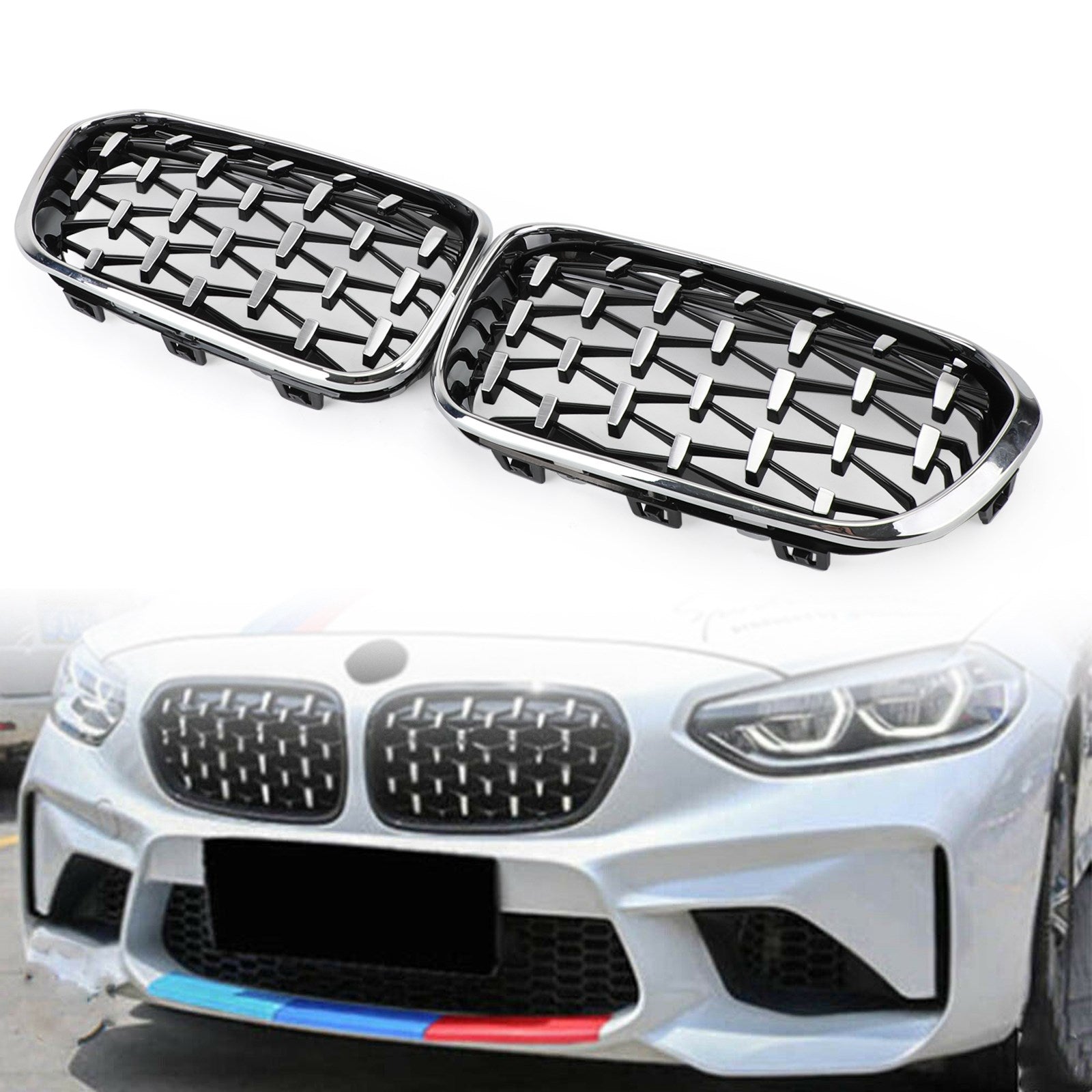 2015-2017 BMW 1 Series F20/F21 Front Kidney Grill Meteor Black/Chrome Black Generic