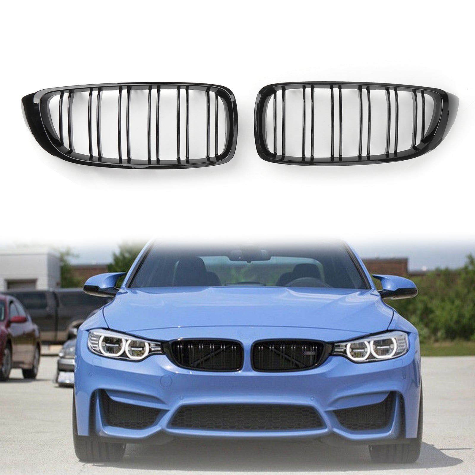 Gloss Black Kidney Grille Grill Fit BMW F32 F33 F36 F82 2014-2020 Dual Slat