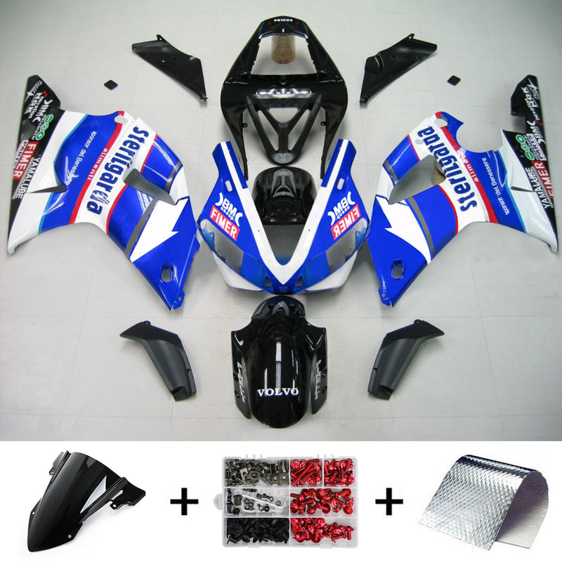 Amotopart Yamaha 2000-2001 YZF 1000 R1 Black Blue White Fairing Kit