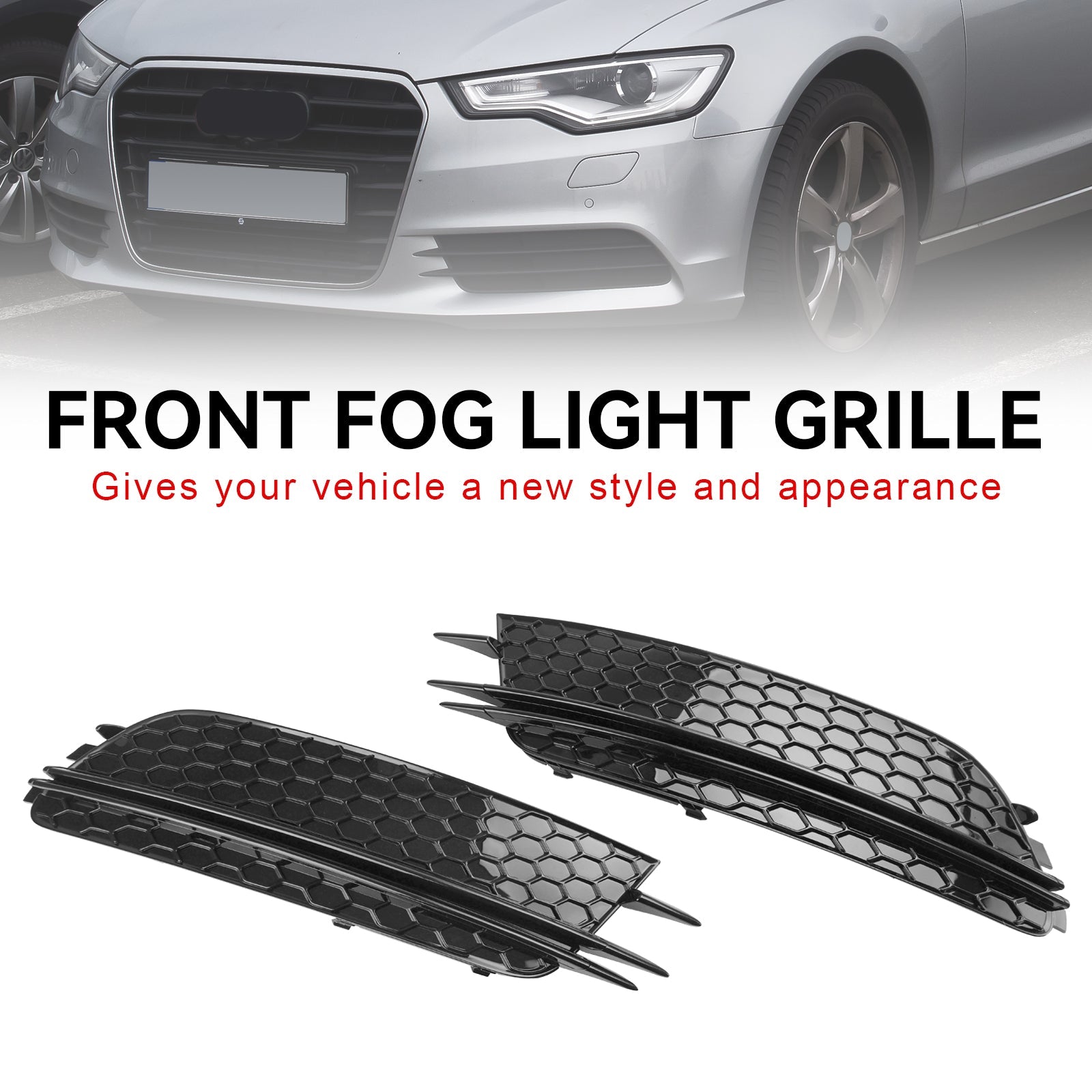 2PCS Front Fog Light Cover Bezel Grille Grill Fit Audi A6 4G C7 2012-2015