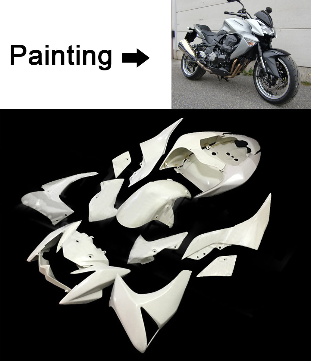 2007-2009 Kawasaki Z1000 Amotopart Injection Fairing Kit Bodywork Plastic ABS #107