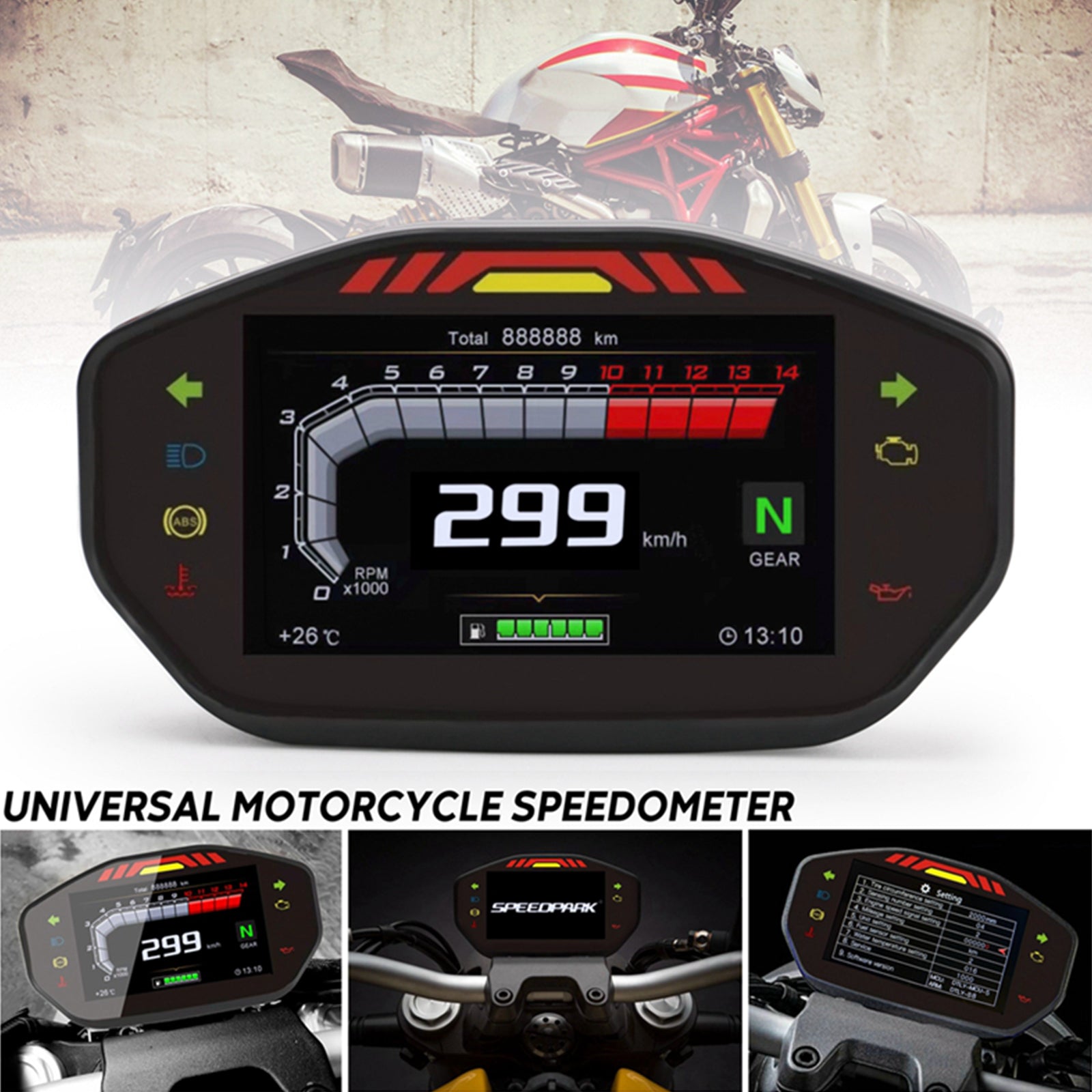 Universele motorfiets TFT digitale snelheidsmeter 14000 tpm 6 versnellingen achtergrondverlichting kilometerteller