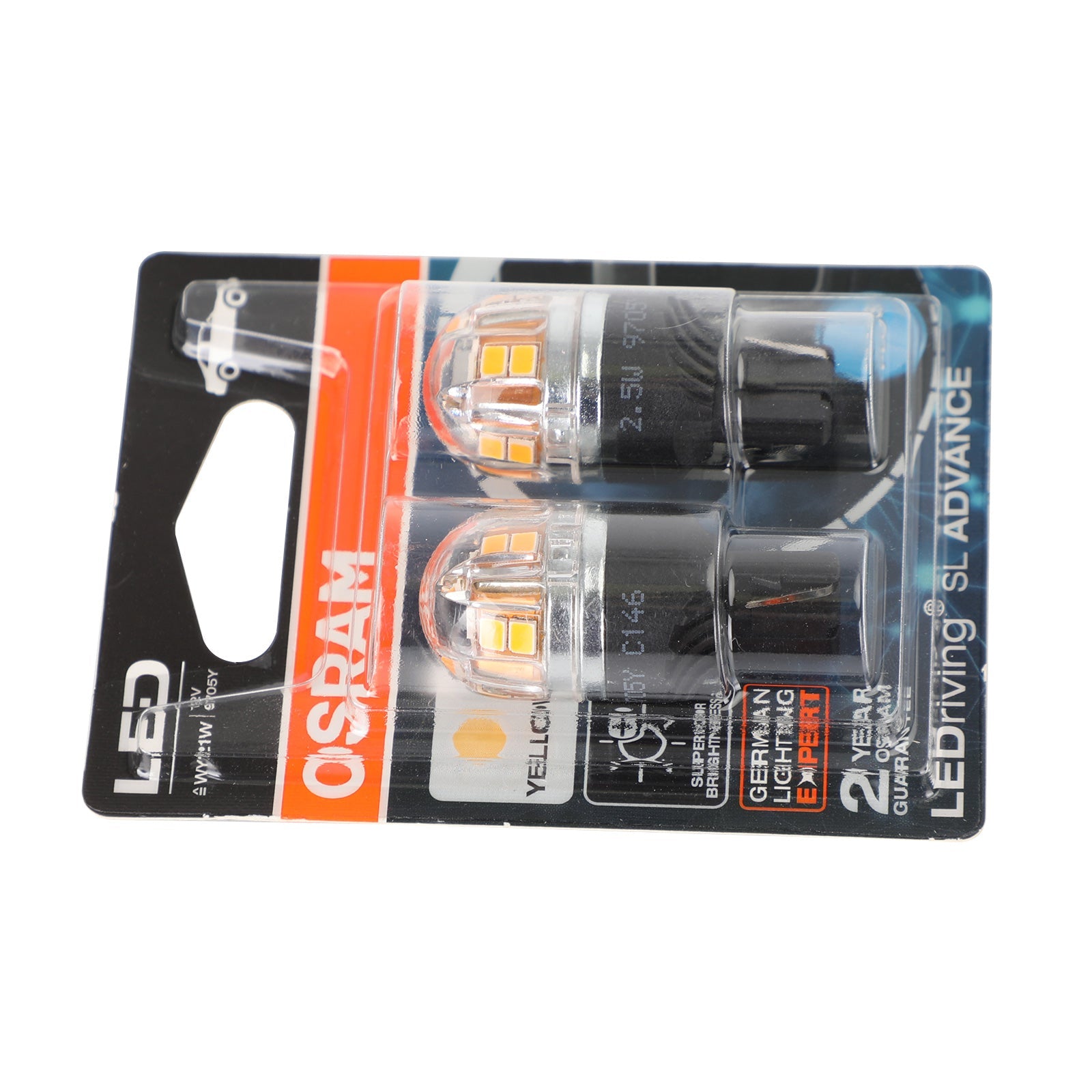 2x For OSRAM 9705Y Car Auxiliary Bulbs LED WY21W 12V2.5W WX3x16d Generic