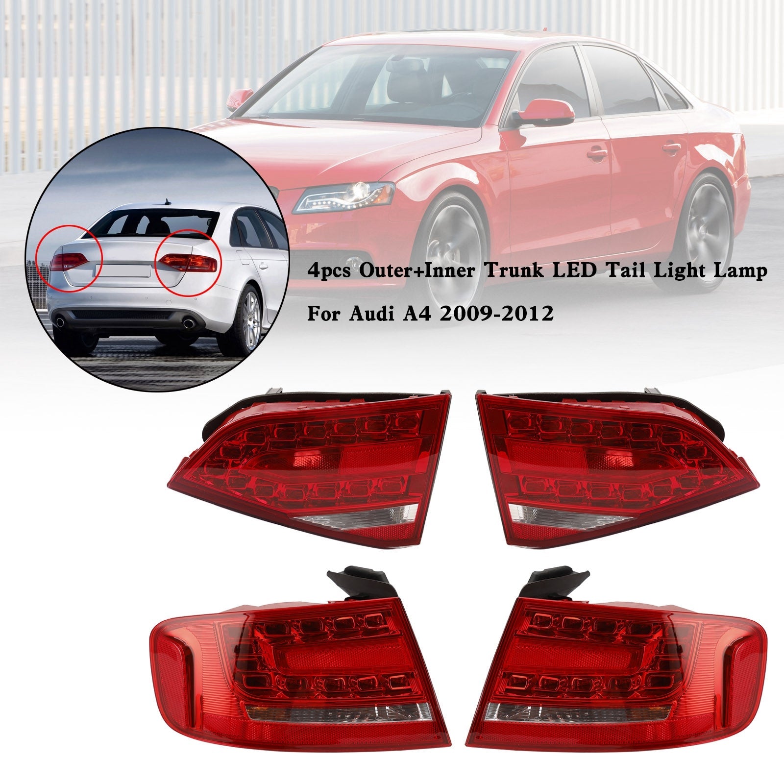 2009-2012 Audi A4 S4 Sedan A4 Buiten + Binnenkofferbak Led-achterlicht Lamp 4 stuks 8K5945093K