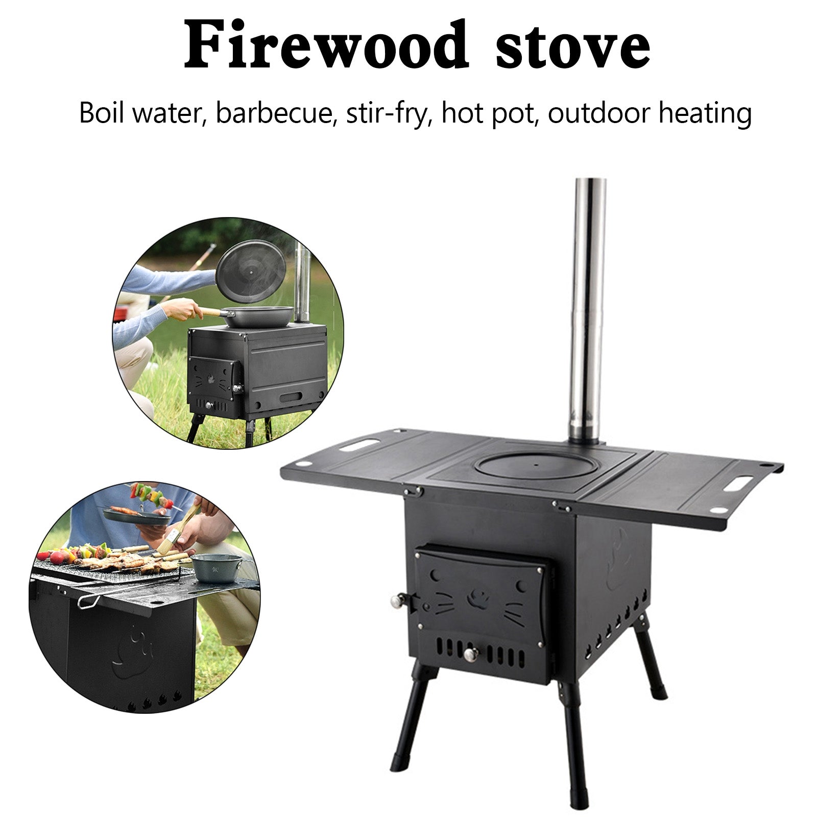 Poêle à bois de Camping Portable en plein air, cuisinier de pique-nique, chauffage pliant, combustion du bois