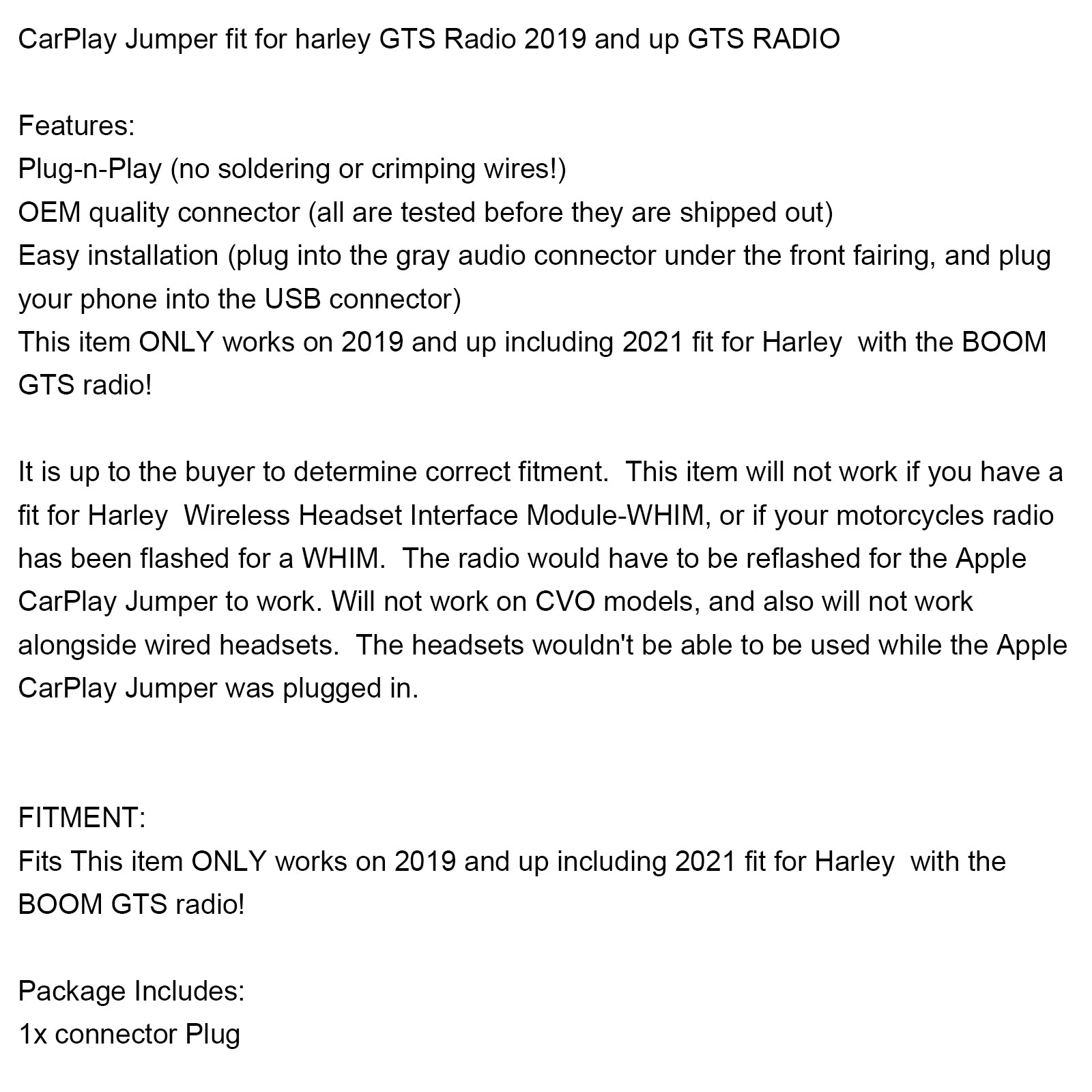 CarPlay Jumper fit for harley GTS Radio 2019 and up GTS RADIO