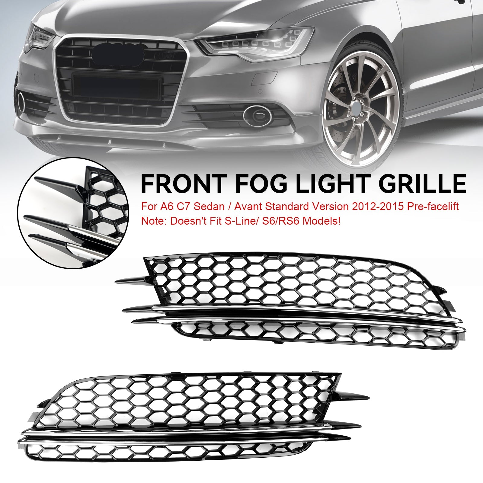 Audi A6 4G C7 2012-2015 2PCS Front Fog Light Cover Bezel Bumper Grille