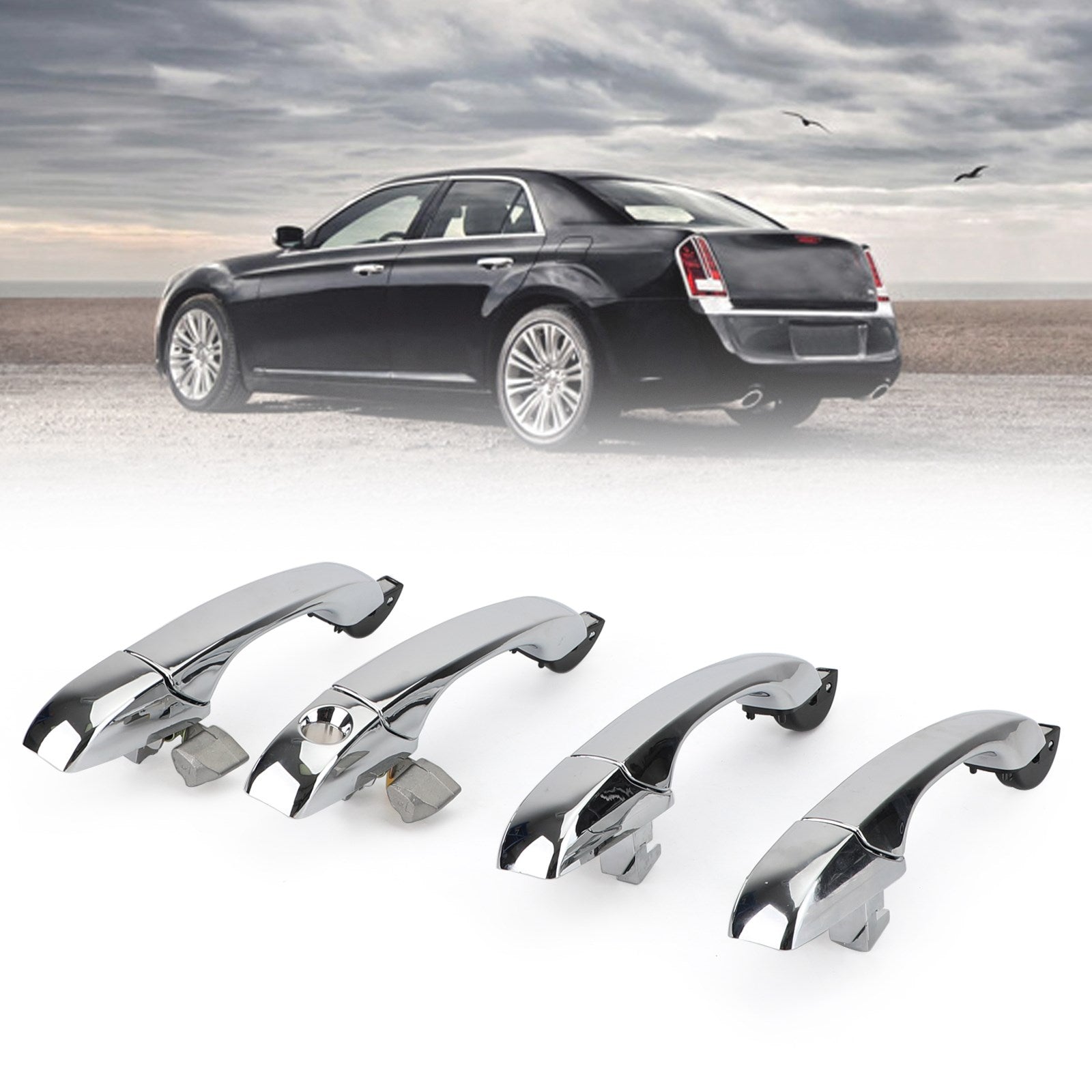 4x utvendig dørhåndtak 4589009AH Chrome For Chrysler 300 / 300C 2005-2010 Generisk