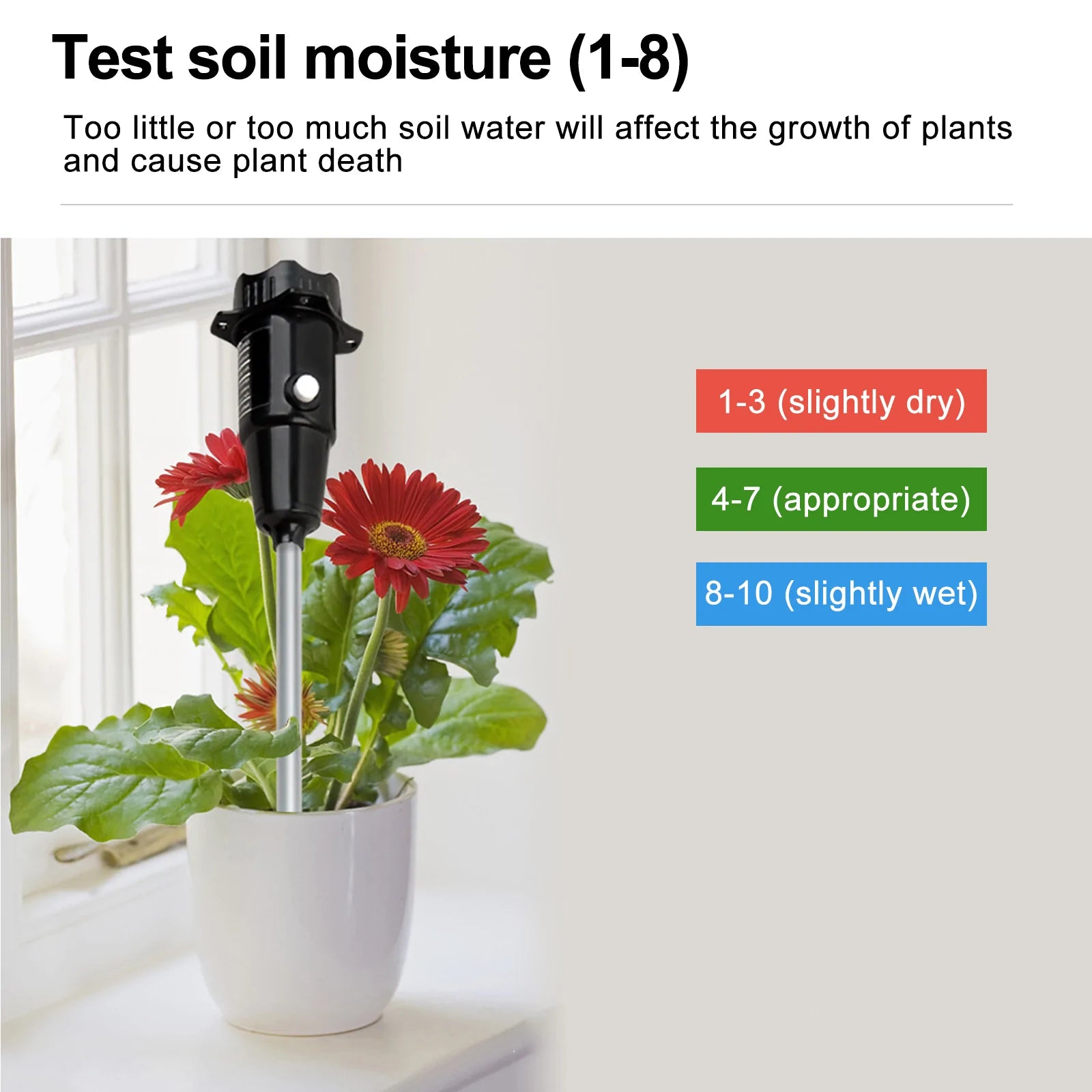 Testeur de PH de sol portatif et humidimètre avec sonde métallique de 295mm de Long