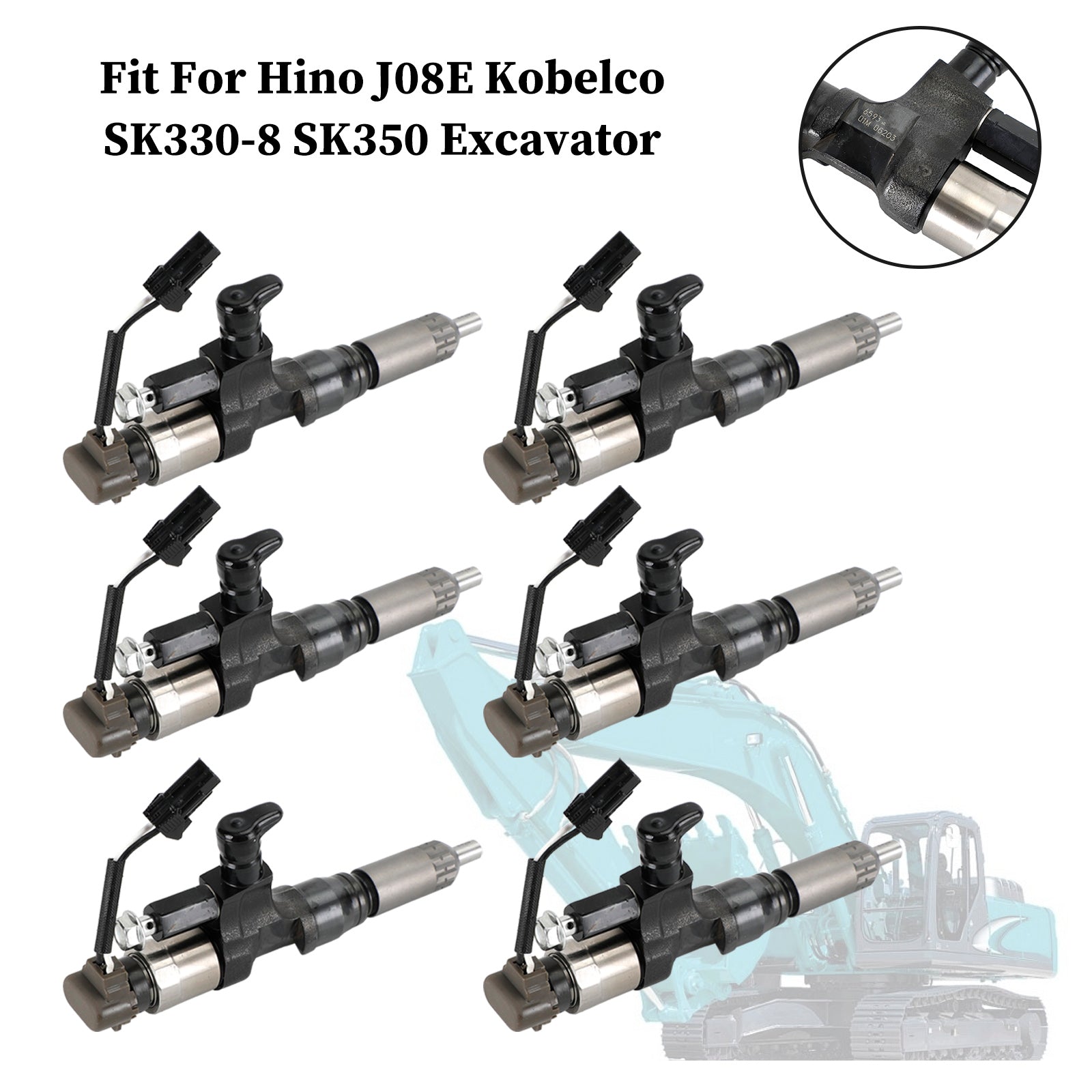 1984-2018 Hino J08E Kobelco 3.8 4.7 Diesel 6PCS Fuel Injectors 095000-6593