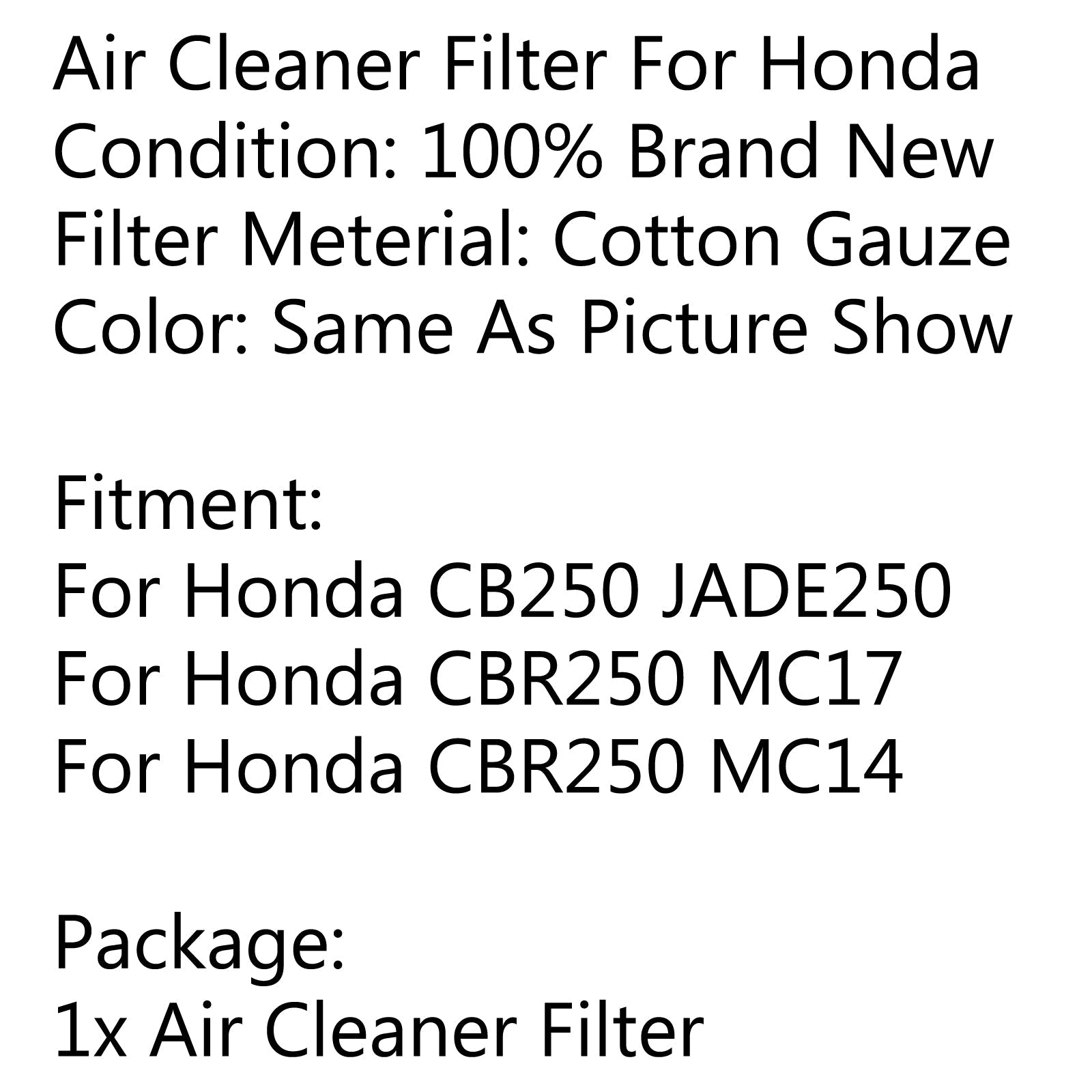 Luchtfilterreiniger Geschikt voor Honda CBR250 MC14 MC17 1986-1987 CB250F Jade 1991 Generiek