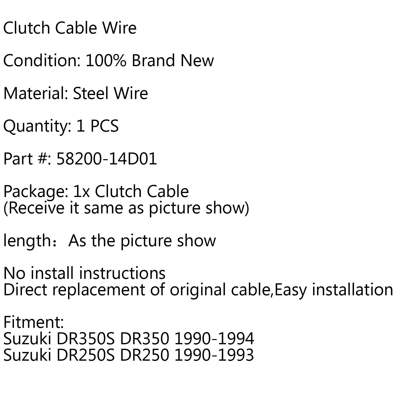 Clutch Cable Replacement For Suzuki DR350S DR350 1990-1994 DR250S DR250 90-93 Generic