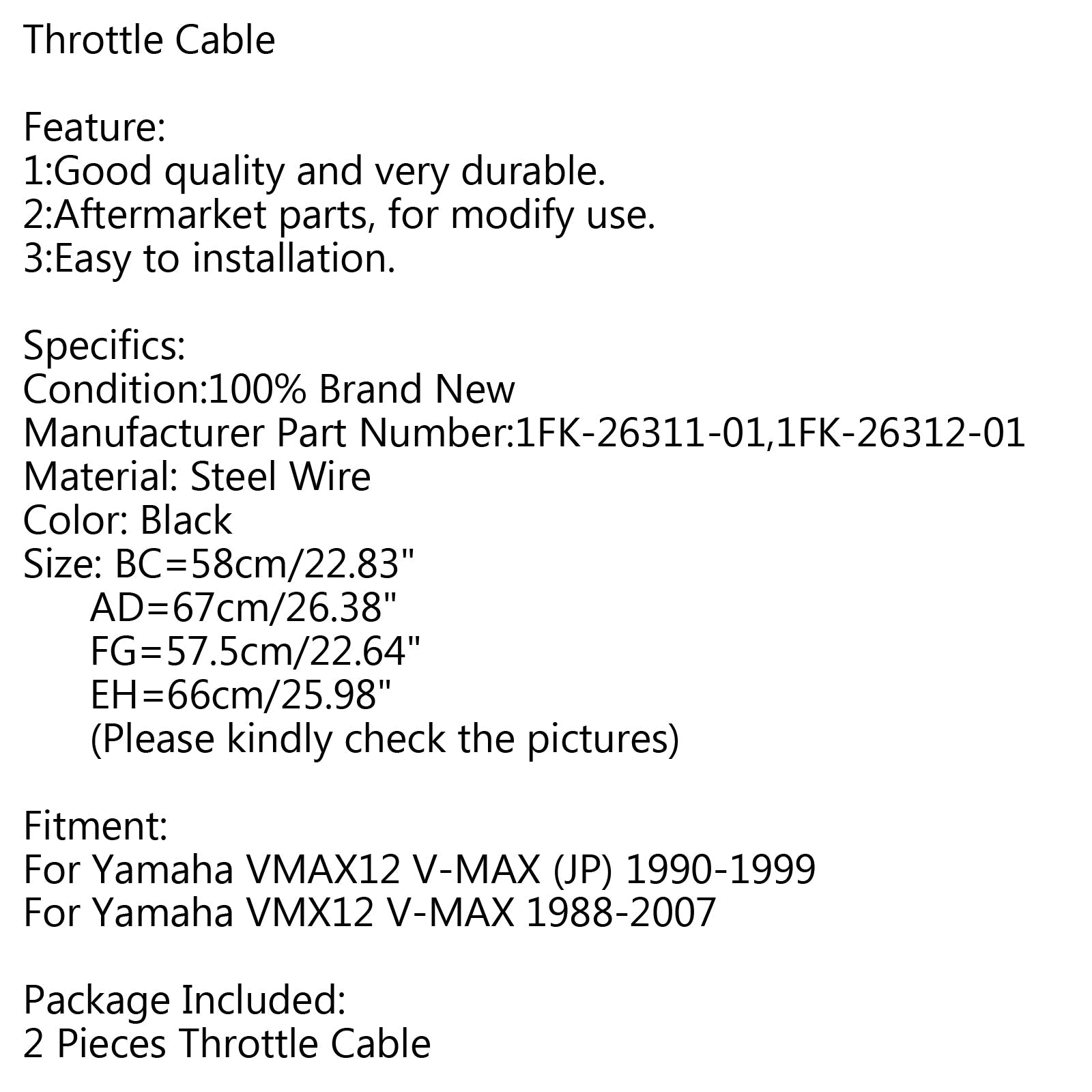 Ligne de fil de câble d'accélérateur, pour Yamaha VMAX12 V-MAX (JP) 1990 – 1999 générique