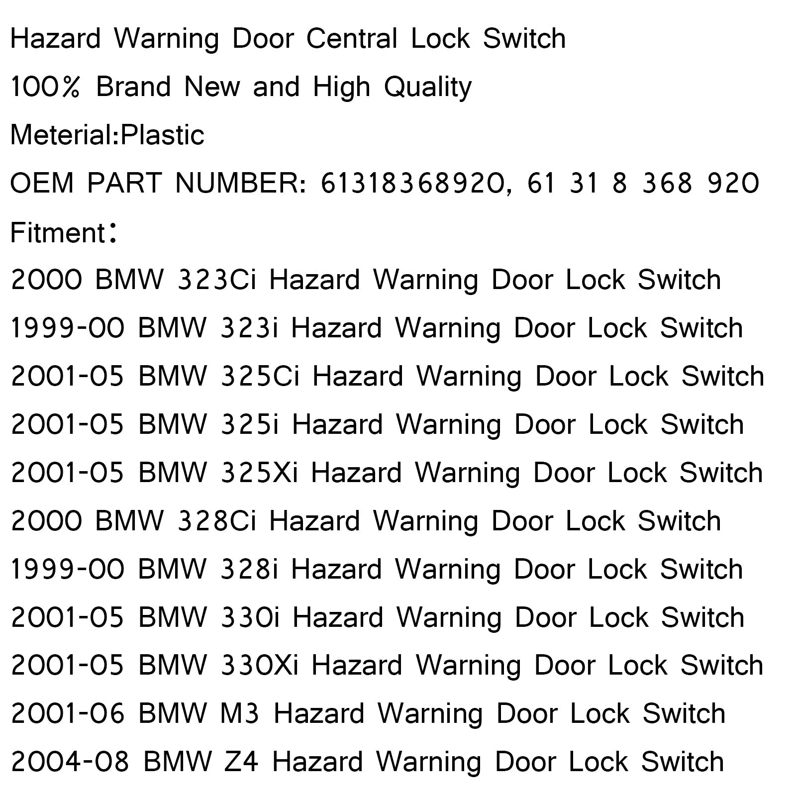 Interrupteur de verrouillage Central de porte, avertissement de danger d'urgence, pour BMW E46 E53 E85 générique