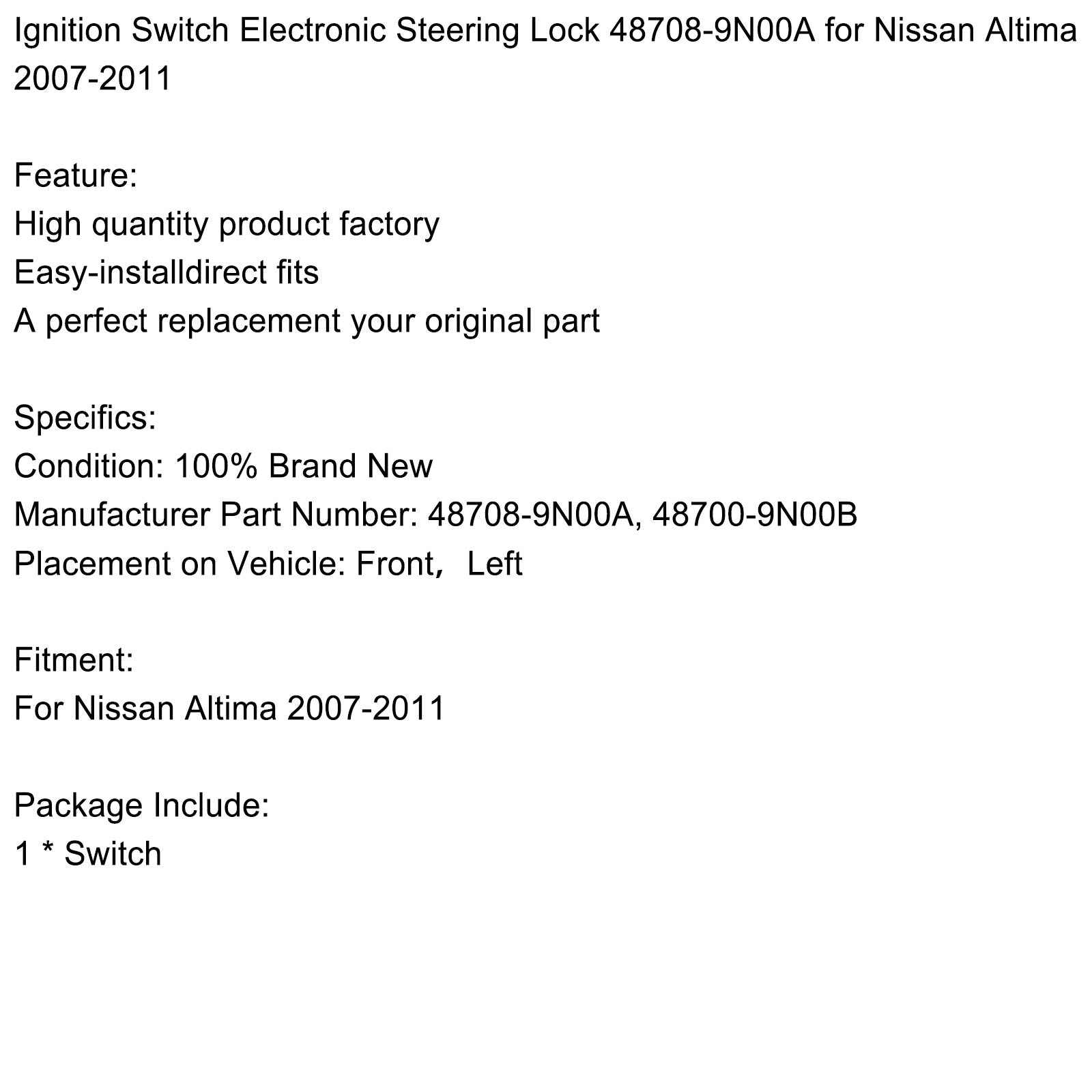 Nissan Altima 2007-2011 Ignition Switch Electronic Steering Lock 48708-9N00A