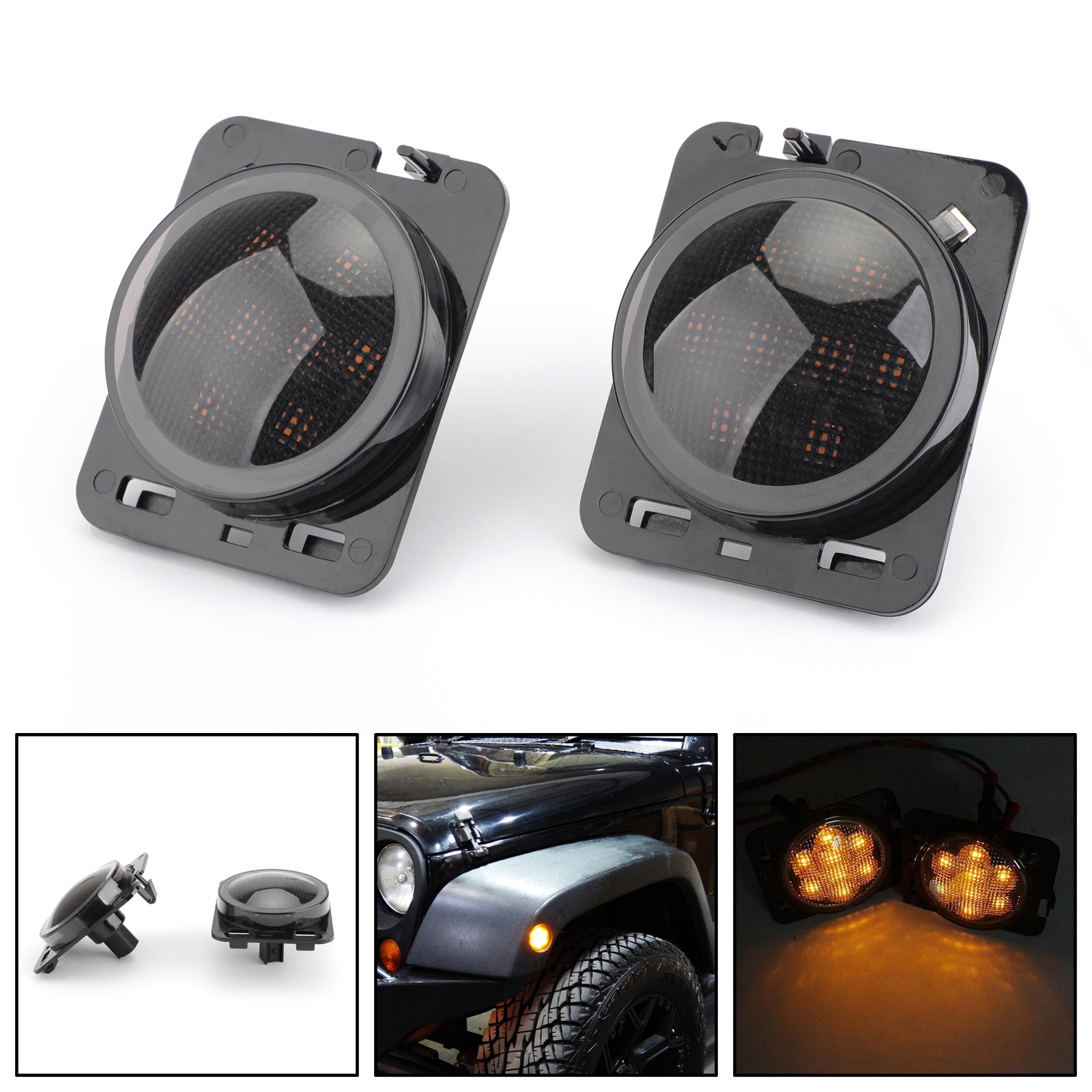 2x Front Fender Parking Side Marker LED Turn Light For Wrangler JK 2007-15 Generic