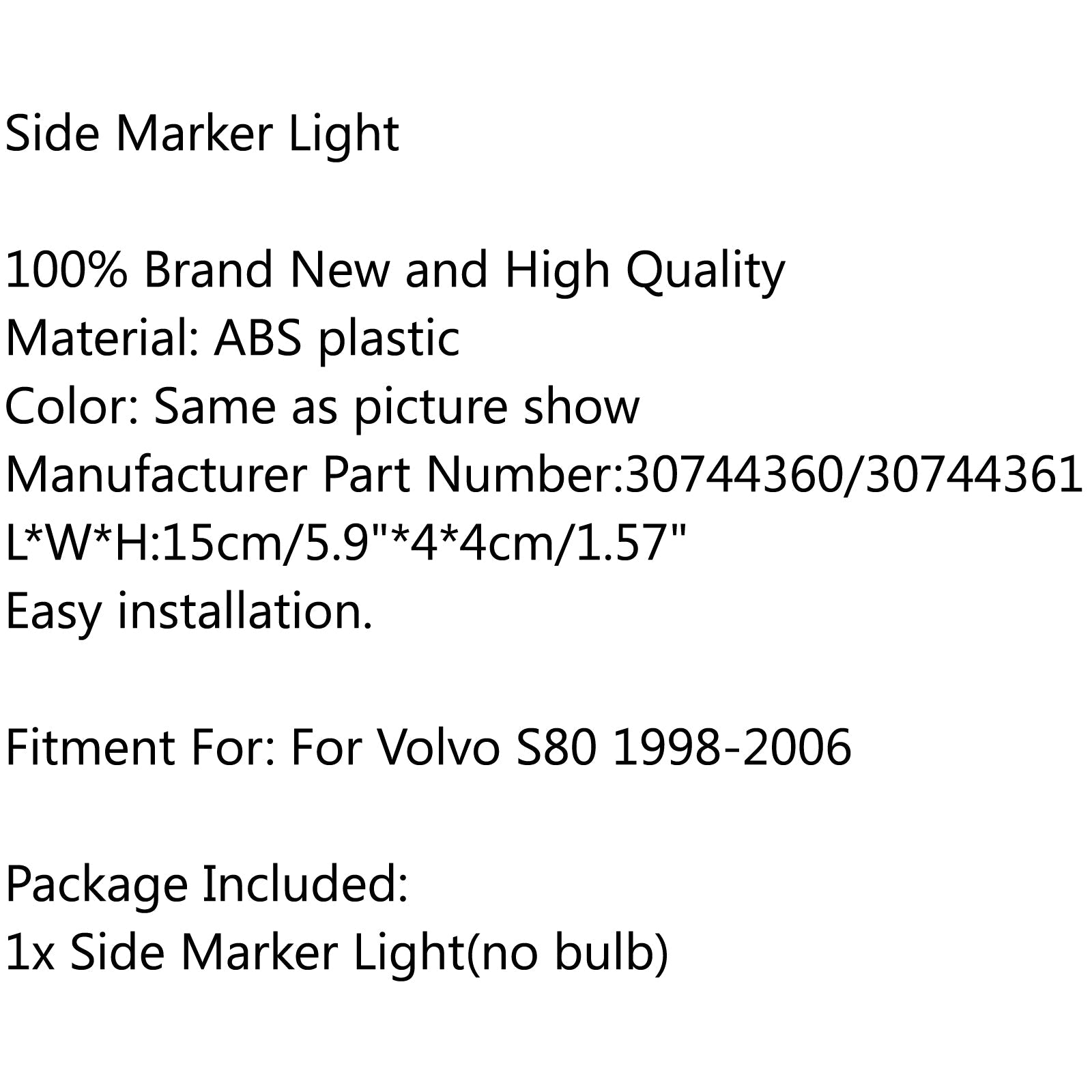 Volvo S80 1998-2006 Front Bumper Left/Right Side Turn Signal Lamp Light