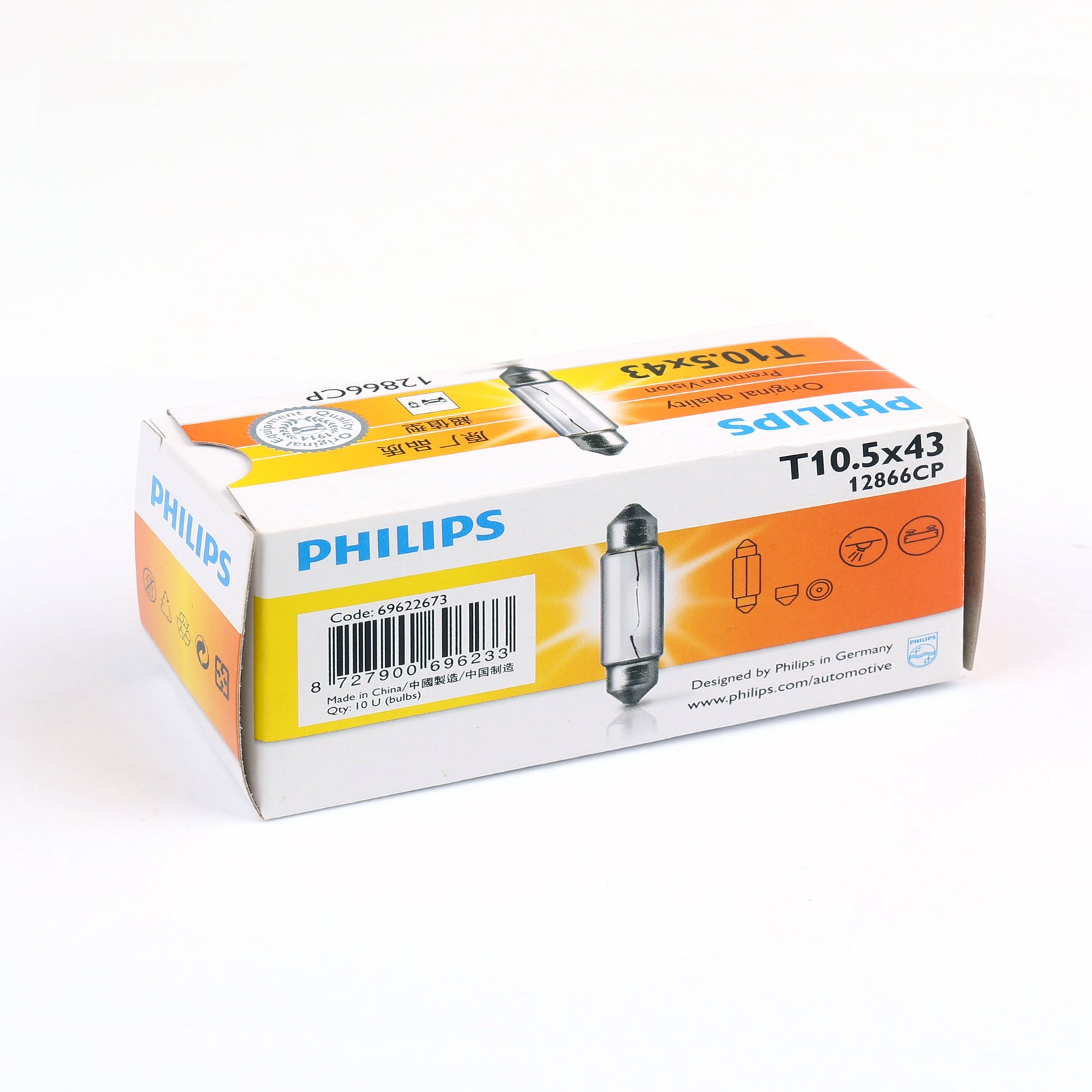 10pcs PHILIPS 12866 12V10W C10W Fest T10.5 43 SV8.5 Premium Signaling Lamp Generic