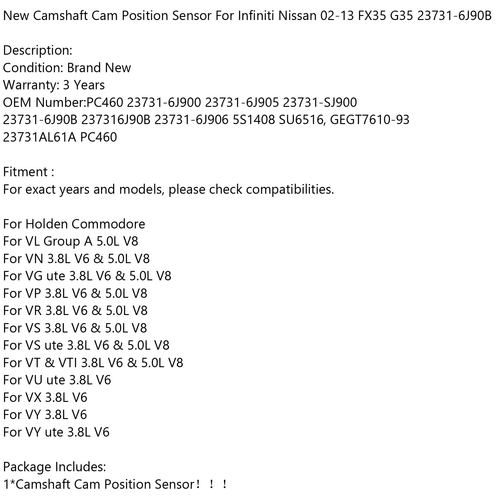 Nieuwe Nokkenas Cam Positiesensor Voor Infiniti Nissan 02-13 Fx35 G35 23731-6J90B Generieke