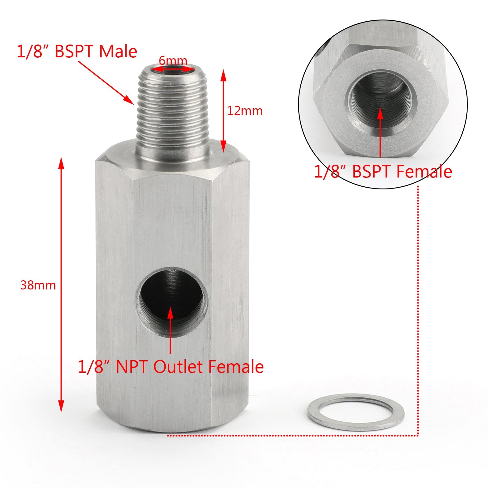 1/8inch BSPT Oil Pressure Sensor Tee to NPT Adapter Turbo Supply Feed Line Mete Generic