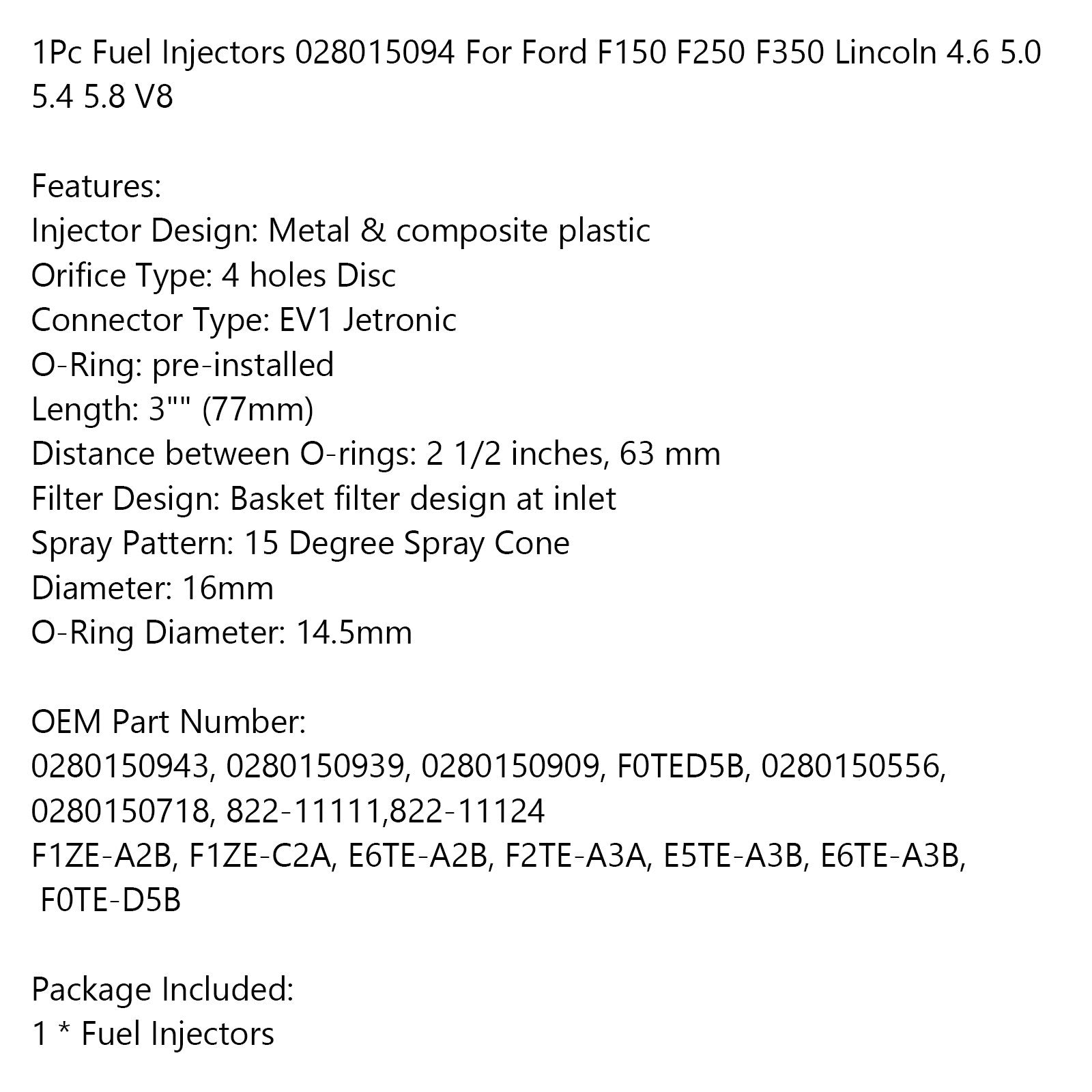 Injecteurs de carburant 028015094, 1 pièce, pour Ford F150 F250 F350 Lincoln 4.6 5.0 5.4 5.8 V8 générique