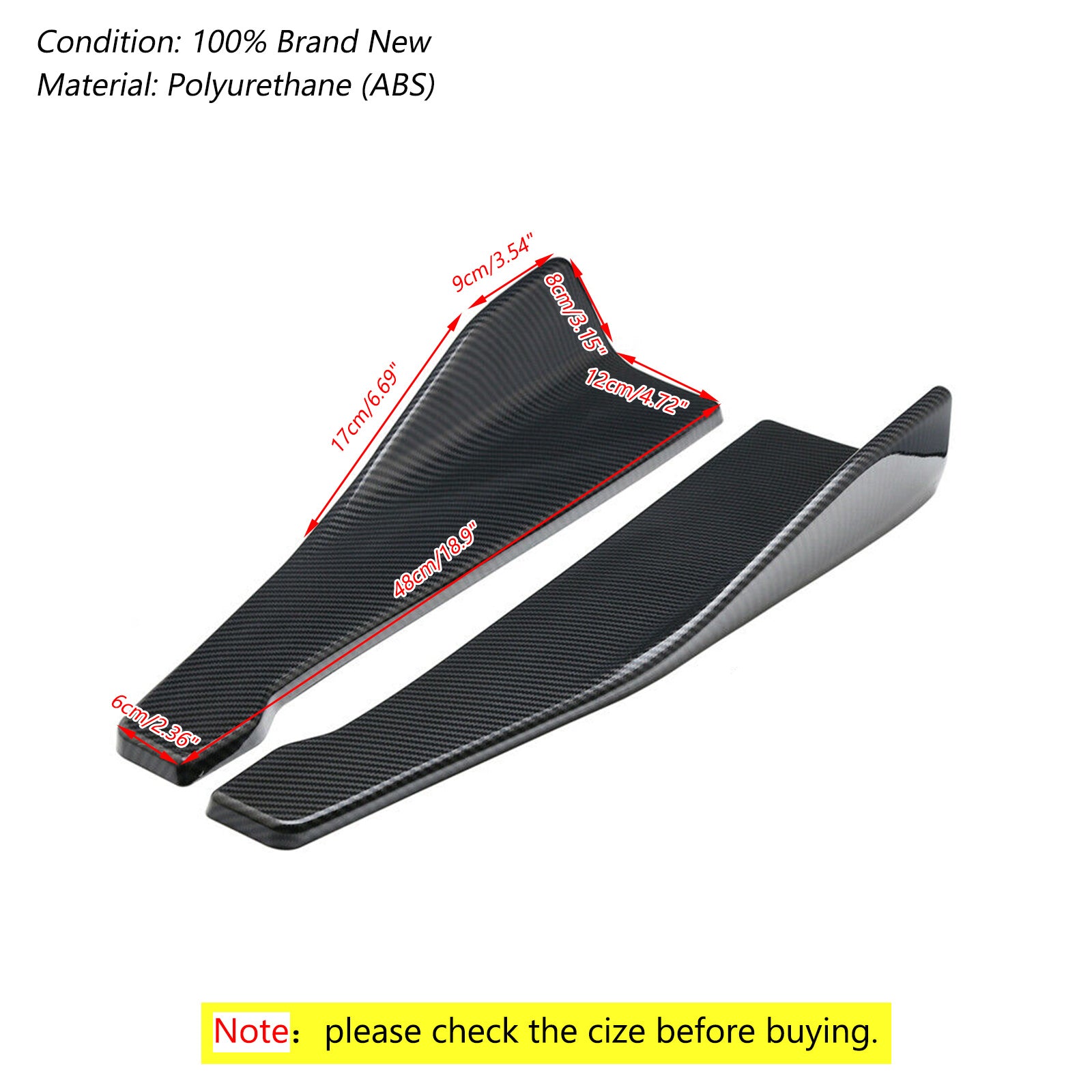 48cm Skirt Spoiler Rear Lip/Side Extension Rocker Splitters Winglet Wings Carbon Generic