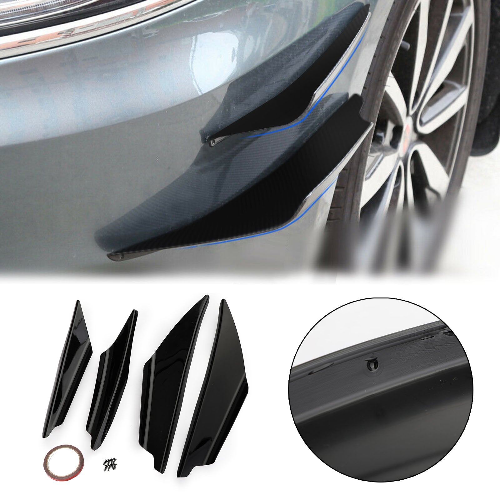 4 pièces universel brillant Bk voiture pare-chocs avant ailerons séparateur de corps Spoiler Canards générique