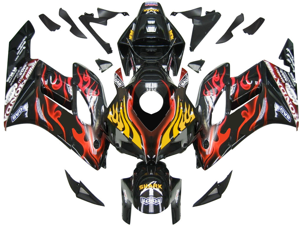 2004-2005 Honda CBR 1000 RR Amotopart Fairings Black & Red Flame Shark Racing Customs Fairing