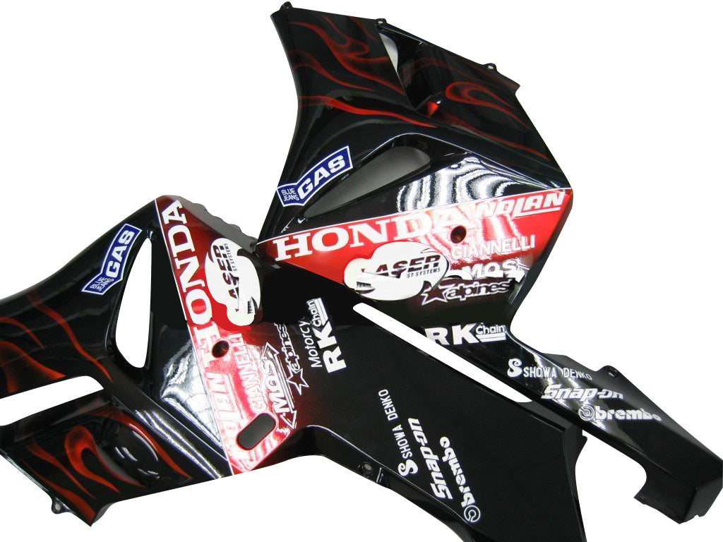 2004-2005 Honda CBR 1000 RR Amotopart stroomlijnkappen Black & Red Flame Shark Racing Customs kuip