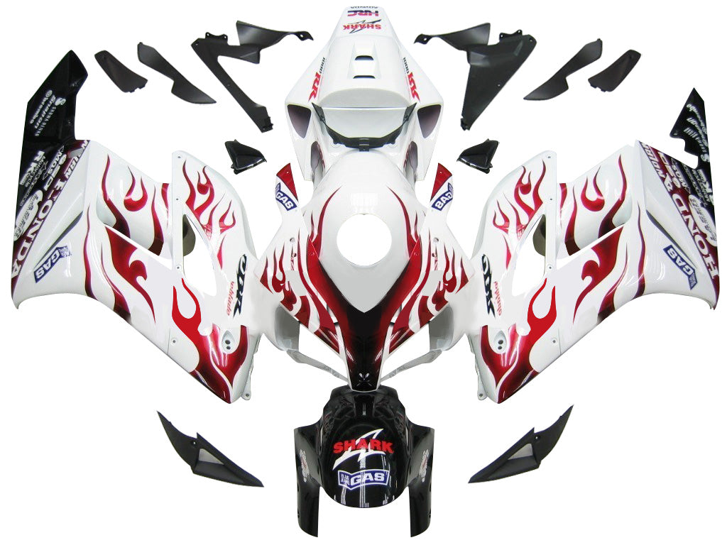 2004-2005 Honda CBR 1000 RR Carénages Amotopart Carénage personnalisé Flame Shark Racing blanc et rouge