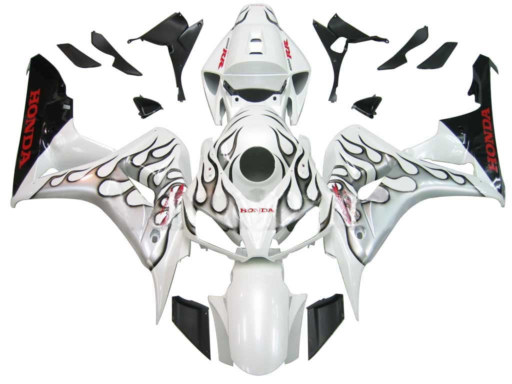 2006-2007 Honda CBR 1000 RR White and Black Silver Flame Racing Fairings Generic