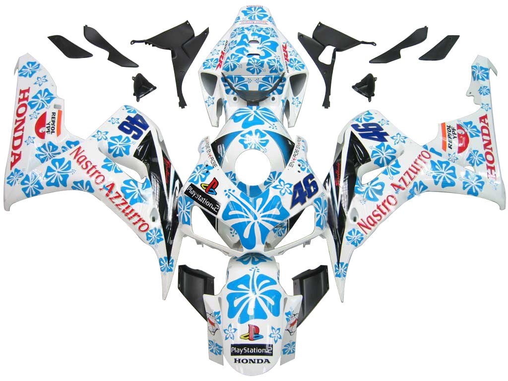 2006-2007 Honda CBR 1000 RR White & Blue Floral Racing Fairings Generic