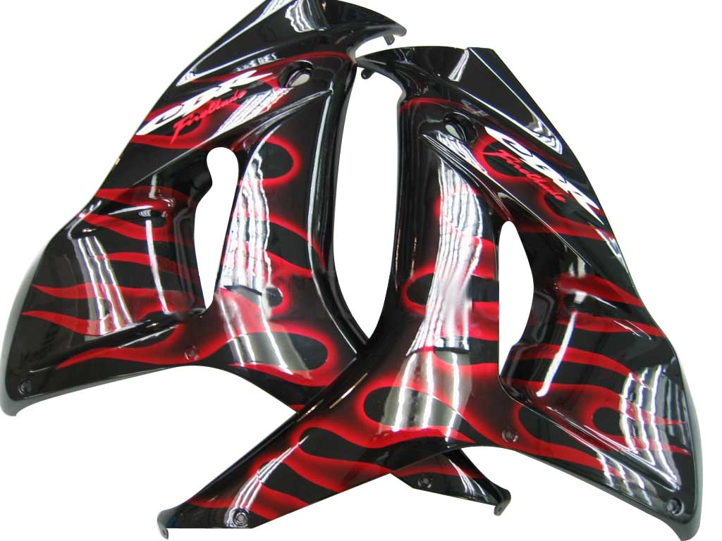 2006-2007 CBR1000RR Bodywork Fairing Black & Red Flame ABS Injection Molded Plastics Set Generic