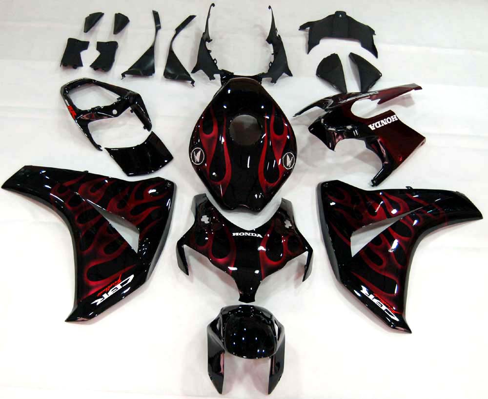 2008-2011 Honda CBR 1000 RR Black & Cherry Red Flame Racing Fairings Generic