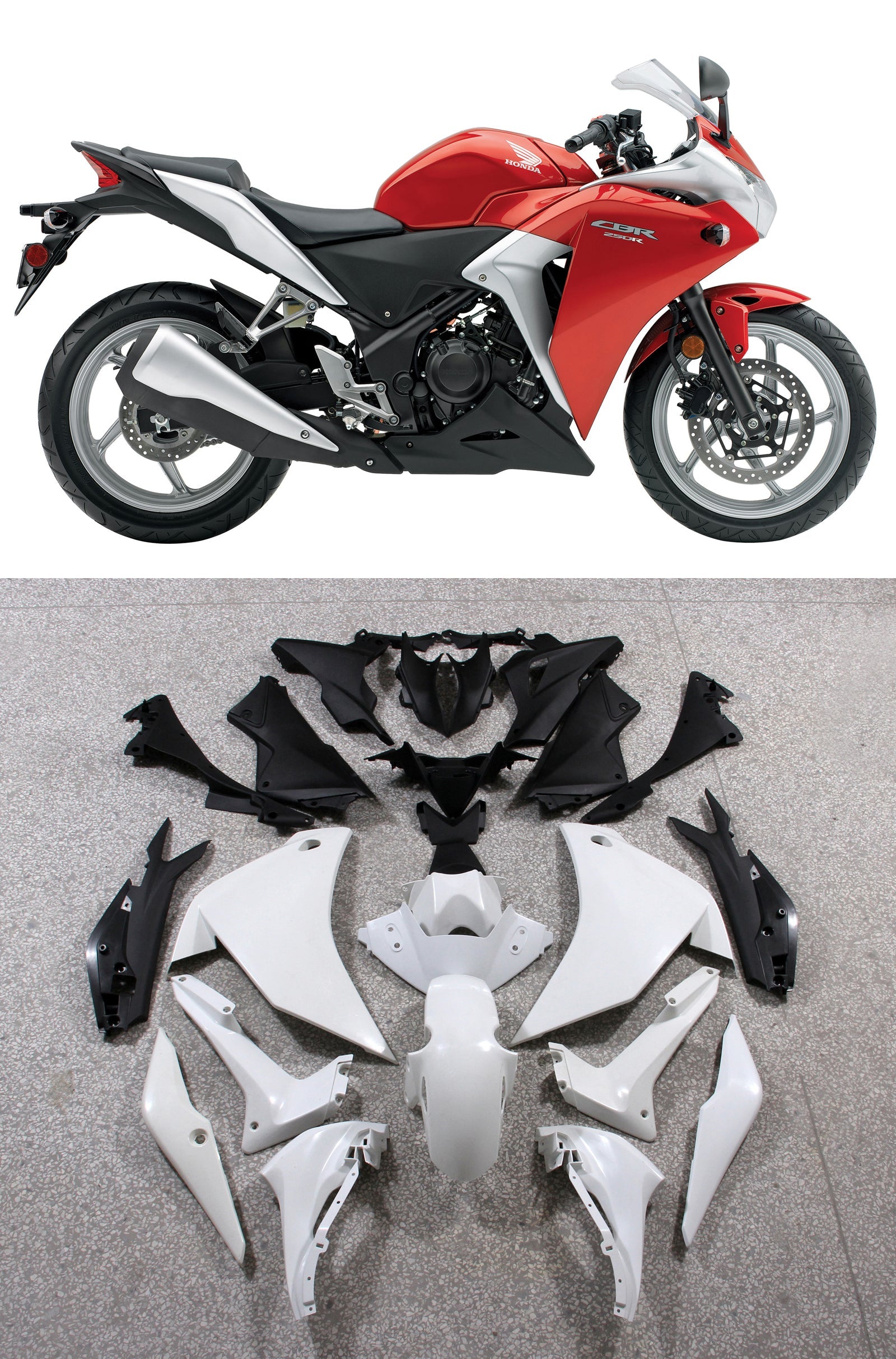 Stroomlijnkappen 2011-2015 Honda CBR250R Rood Zilver CBR Racing Generiek