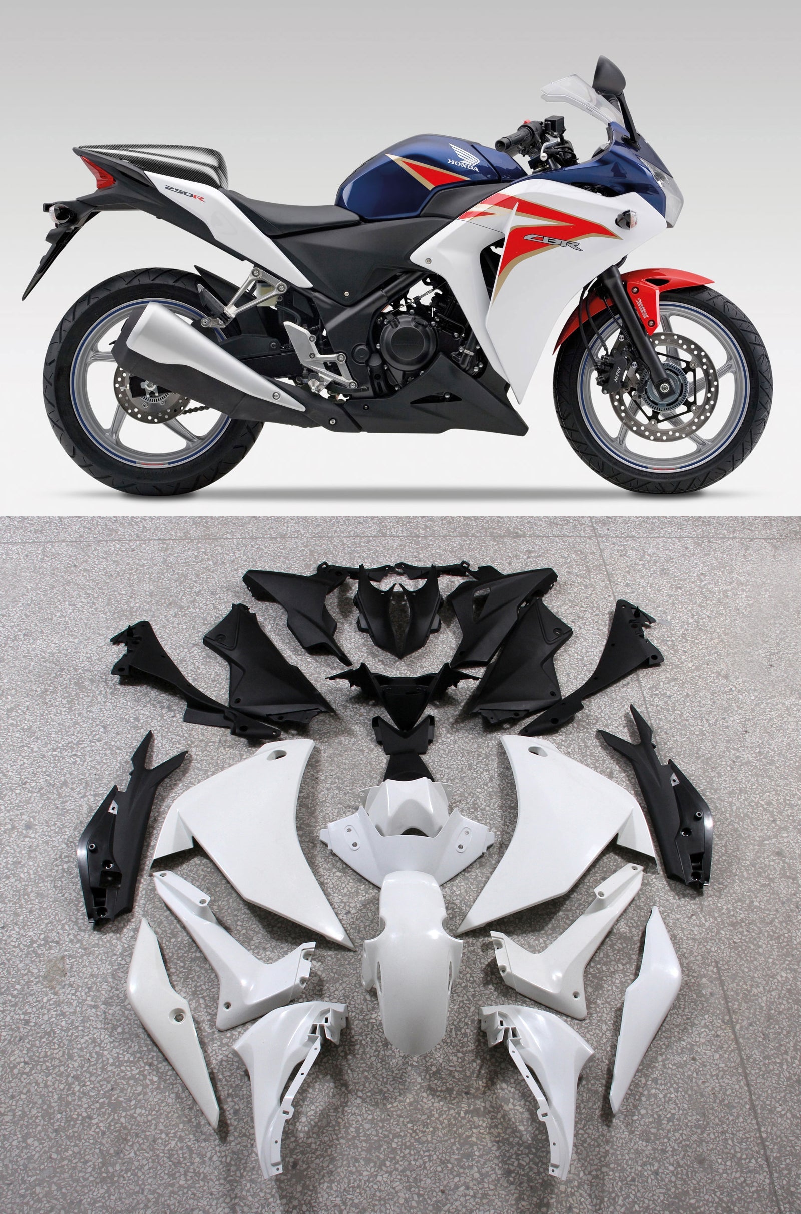 Fairings 2011-2015 Honda CBR250R HRC White Red Blue Racing Generic