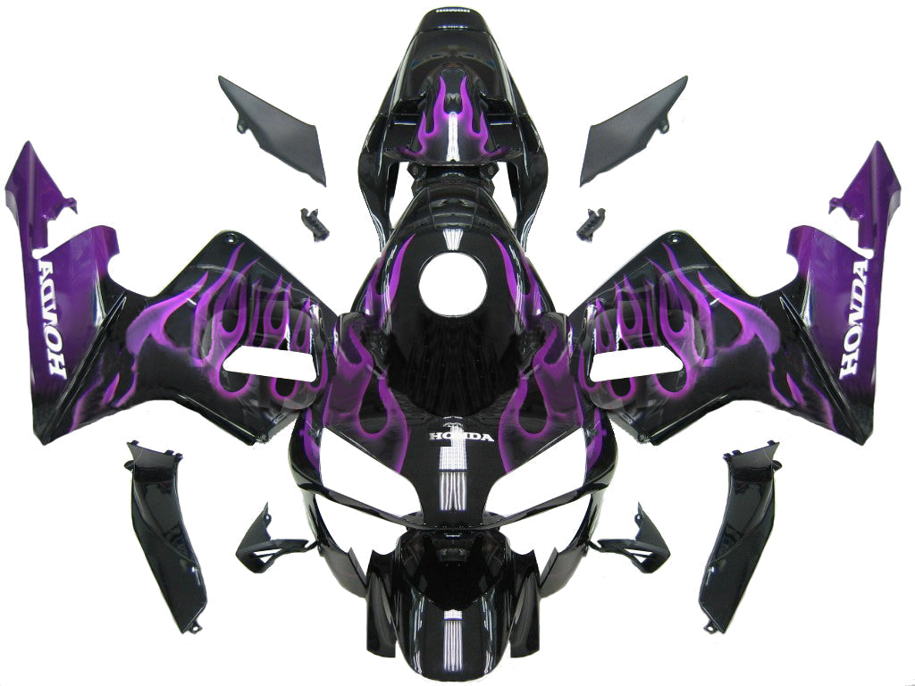 Kit de carénage Honda CBR600 flamme noire et violette 2003-2004